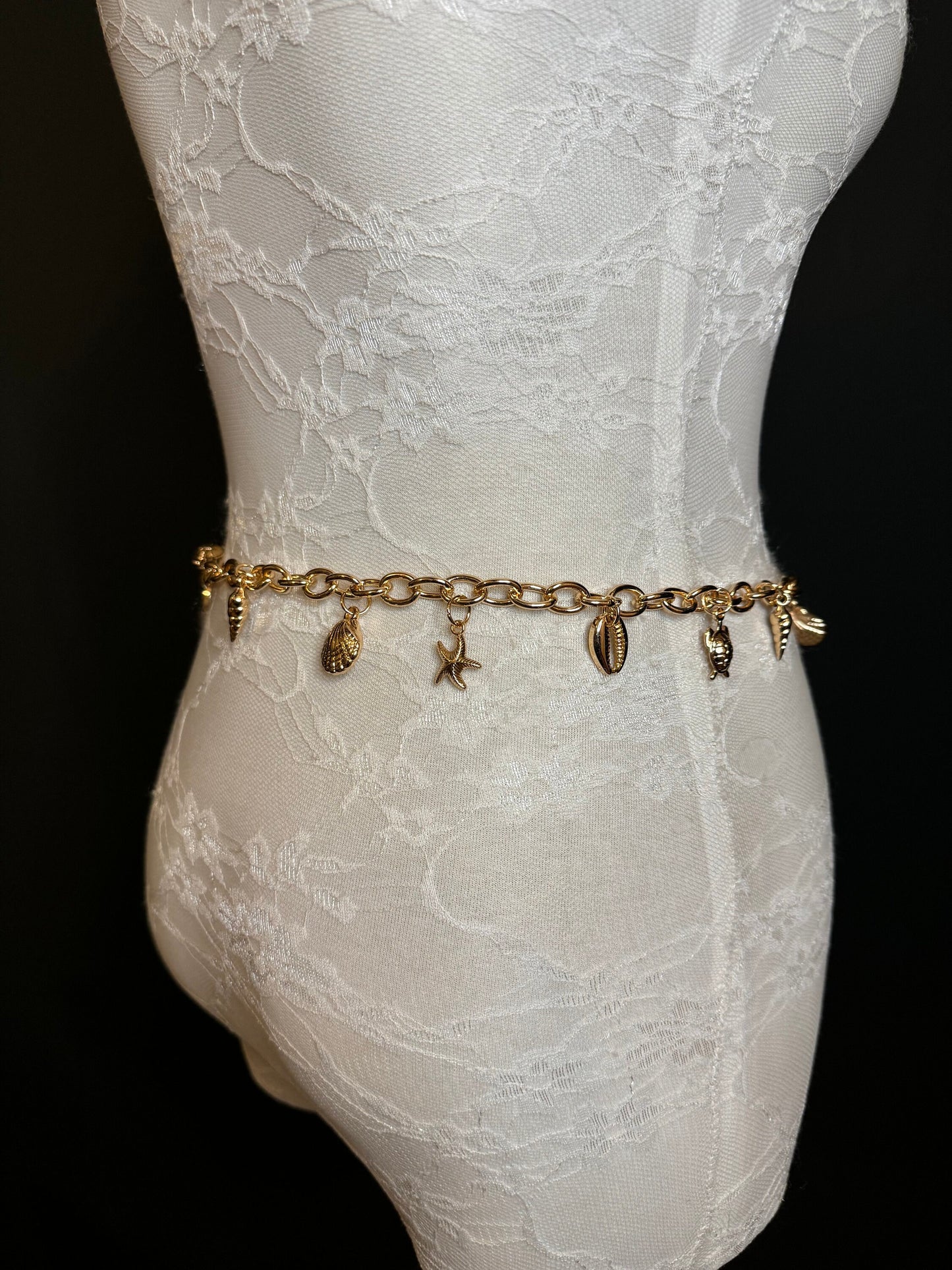 X-long Belt, Starfish, Beads, High Quality Belt, Chain Belt, Fashion Belt, Gold, Sizes 18”-60”, FAN Design Exclusive, Gift, Beach, Resort