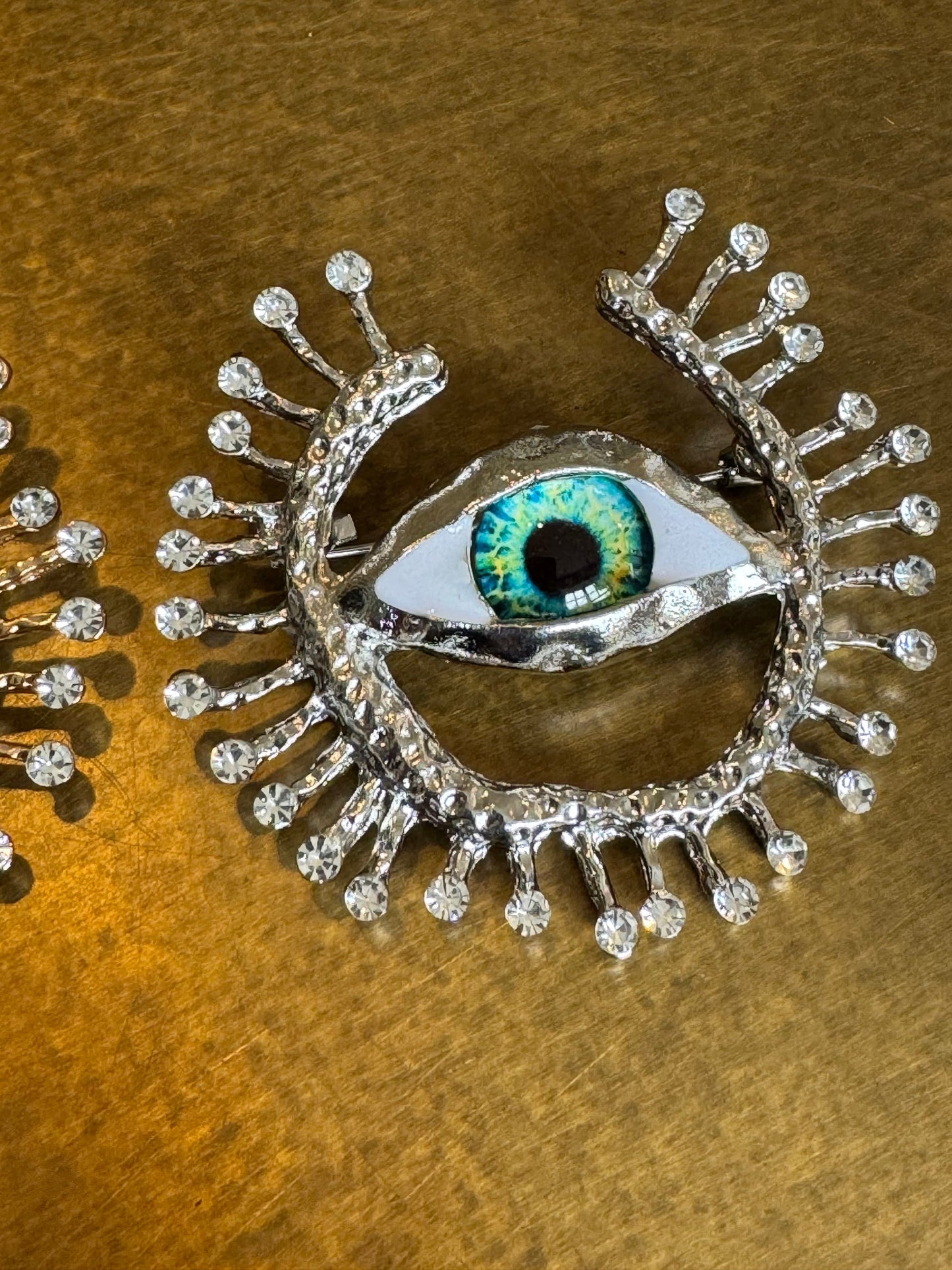 Eyeball Rhinestone Brooch, Silver, Gold Diamanté Brooch, Pin on, Jewel, Accessory, 2.5” Wide, Unusual, Shoes, FAN Design, Brooches, Festival