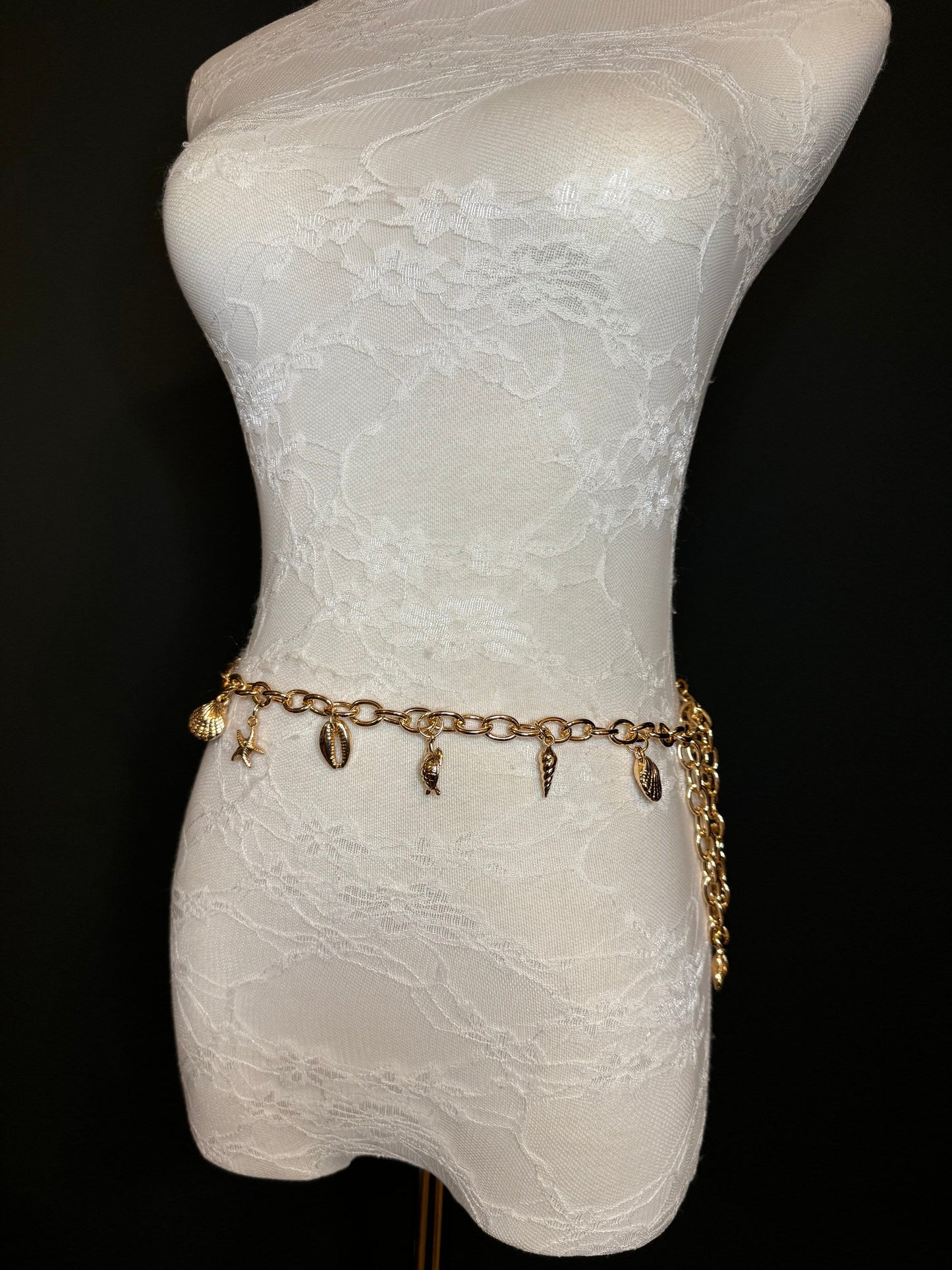 X-long Belt, Starfish, Beads, High Quality Belt, Chain Belt, Fashion Belt, Gold, Sizes 18”-60”, FAN Design Exclusive, Gift, Beach, Resort