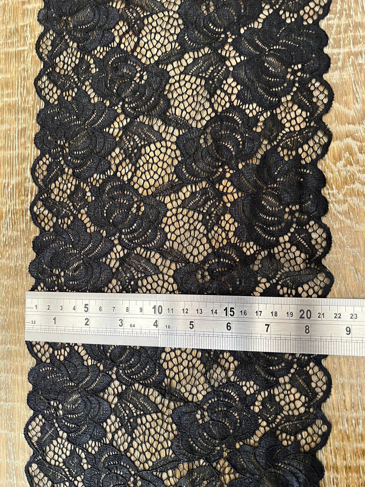 Lace, Stretch Lace, 8” Wide, Black, Ivory, Fashionable Lace, 21cm Wide Lace, Floral Lace