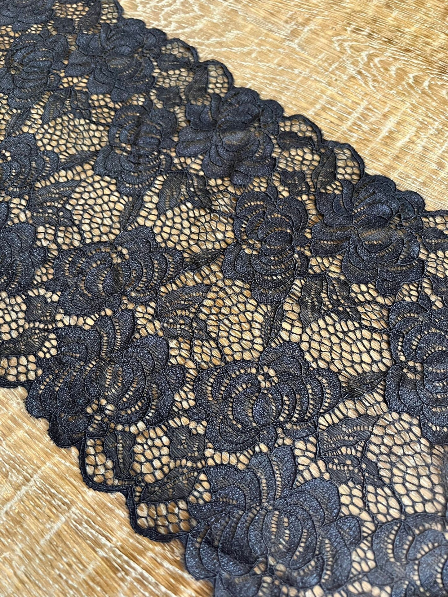 Lace, Stretch Lace, 8” Wide, Black, Ivory, Fashionable Lace, 21cm Wide Lace, Floral Lace