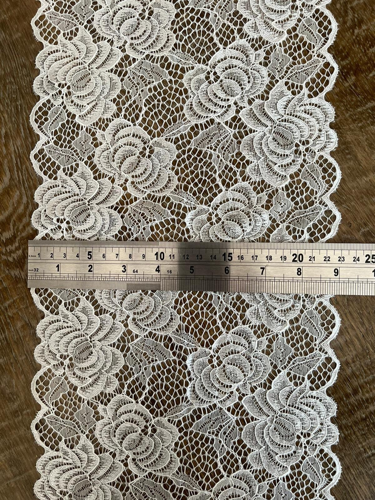 Lace, Stretch Lace, 8” Wide, Black, Ivory, Fashionable Lace, 21cm Wide Lace, Floral Lace