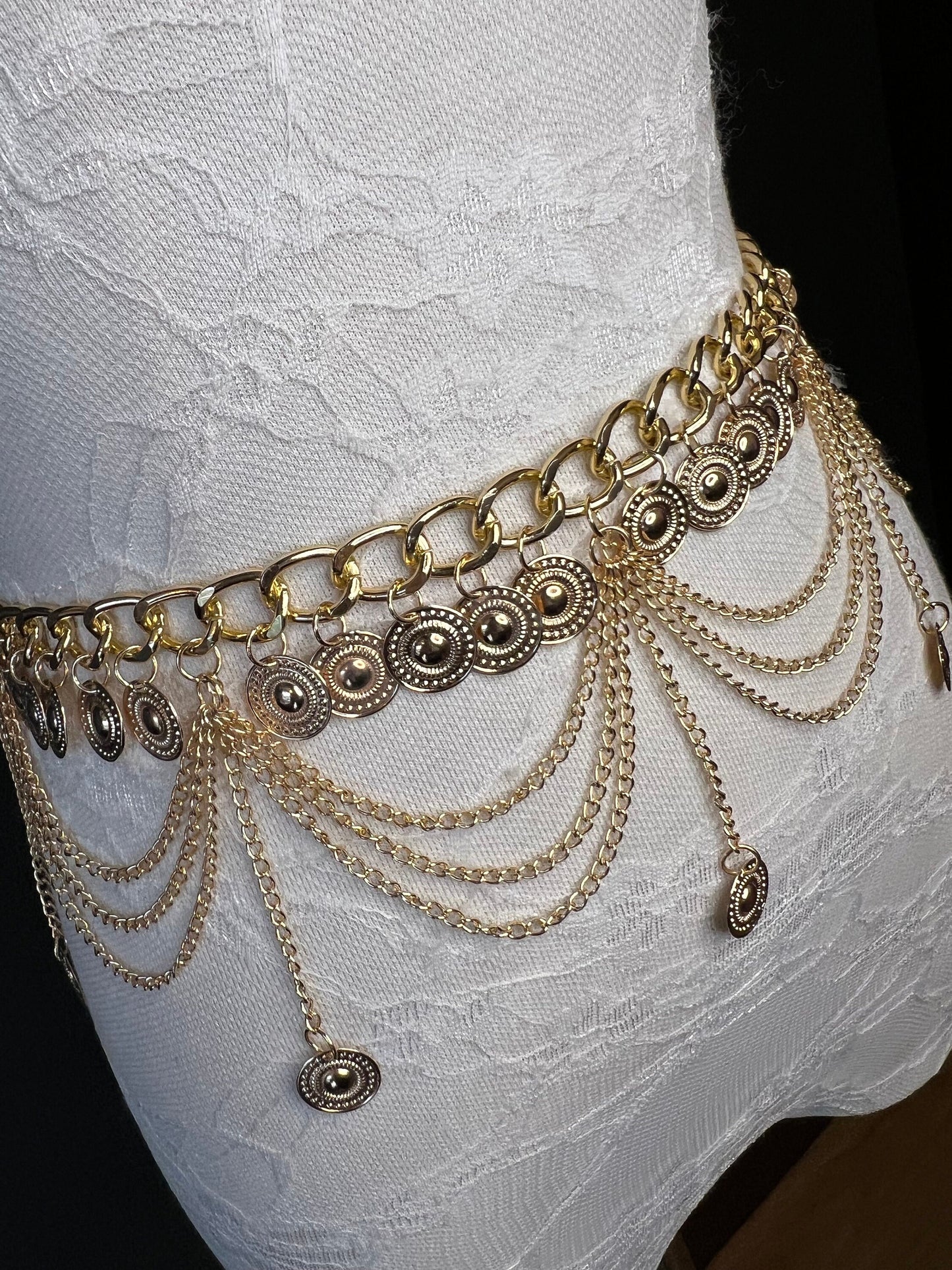 Belly Chain, UK Size 8-16, Gold Coin Detail 18-40 inch