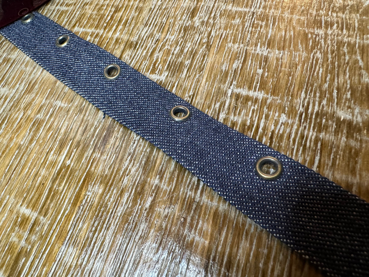 Denim Eyelet tape, Denim Blue Fabric Eyelet Tape, 3/4” Wide, 2cm Wide, Antique Brass Eyelets, Corsets, Crafts, Clothing, FAN Exclusive