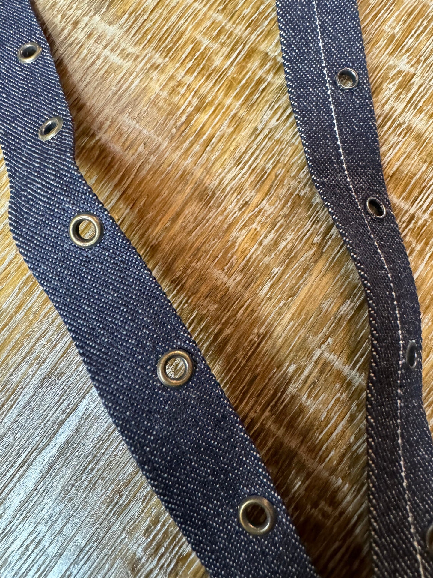 Denim Eyelet tape, Denim Blue Fabric Eyelet Tape, 3/4” Wide, 2cm Wide, Antique Brass Eyelets, Corsets, Crafts, Clothing, FAN Exclusive