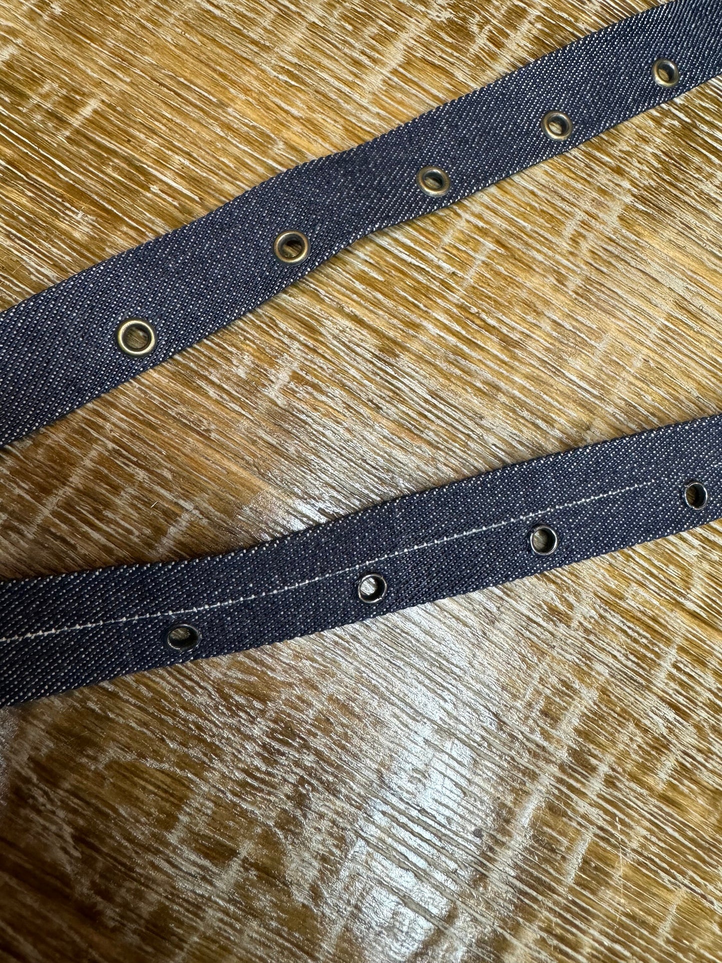 Denim Eyelet tape, Denim Blue Fabric Eyelet Tape, 3/4” Wide, 2cm Wide, Antique Brass Eyelets, Corsets, Crafts, Clothing, FAN Exclusive