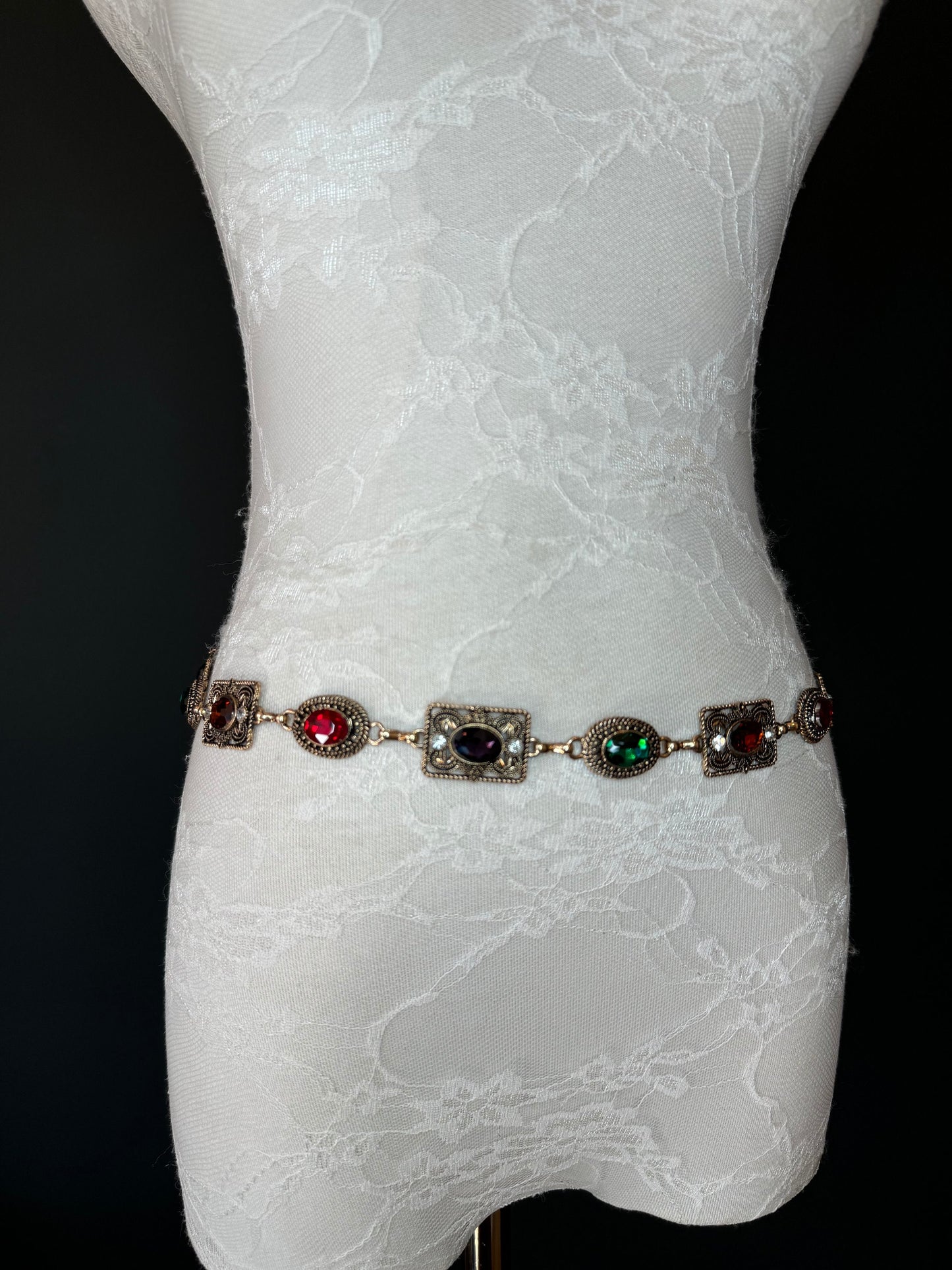 X-long Jewel Belt, Metal Multi Colour Jewel Belt, Warm Tones, Teen Sizes, Size 18”-60”, Fan Design, Fan Collection, Fashion Accessory