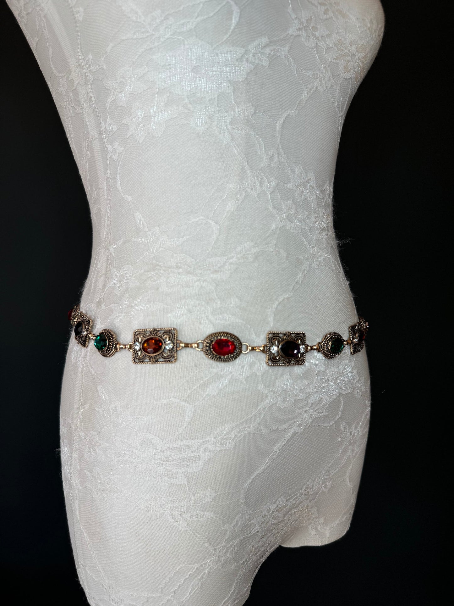 X-long Jewel Belt, Metal Multi Colour Jewel Belt, Warm Tones, Teen Sizes, Size 18”-60”, Fan Design, Fan Collection, Fashion Accessory