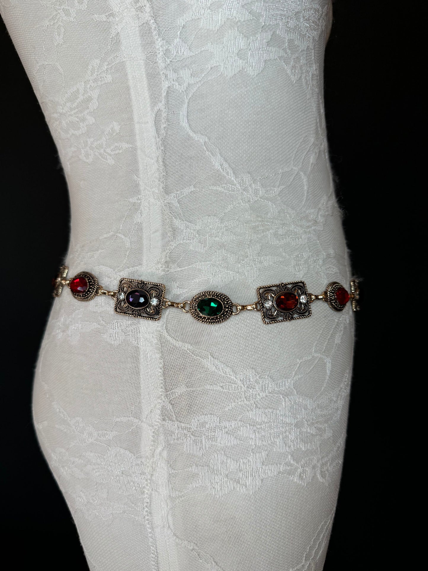 X-long Jewel Belt, Metal Multi Colour Jewel Belt, Warm Tones, Teen Sizes, Size 18”-60”, Fan Design, Fan Collection, Fashion Accessory
