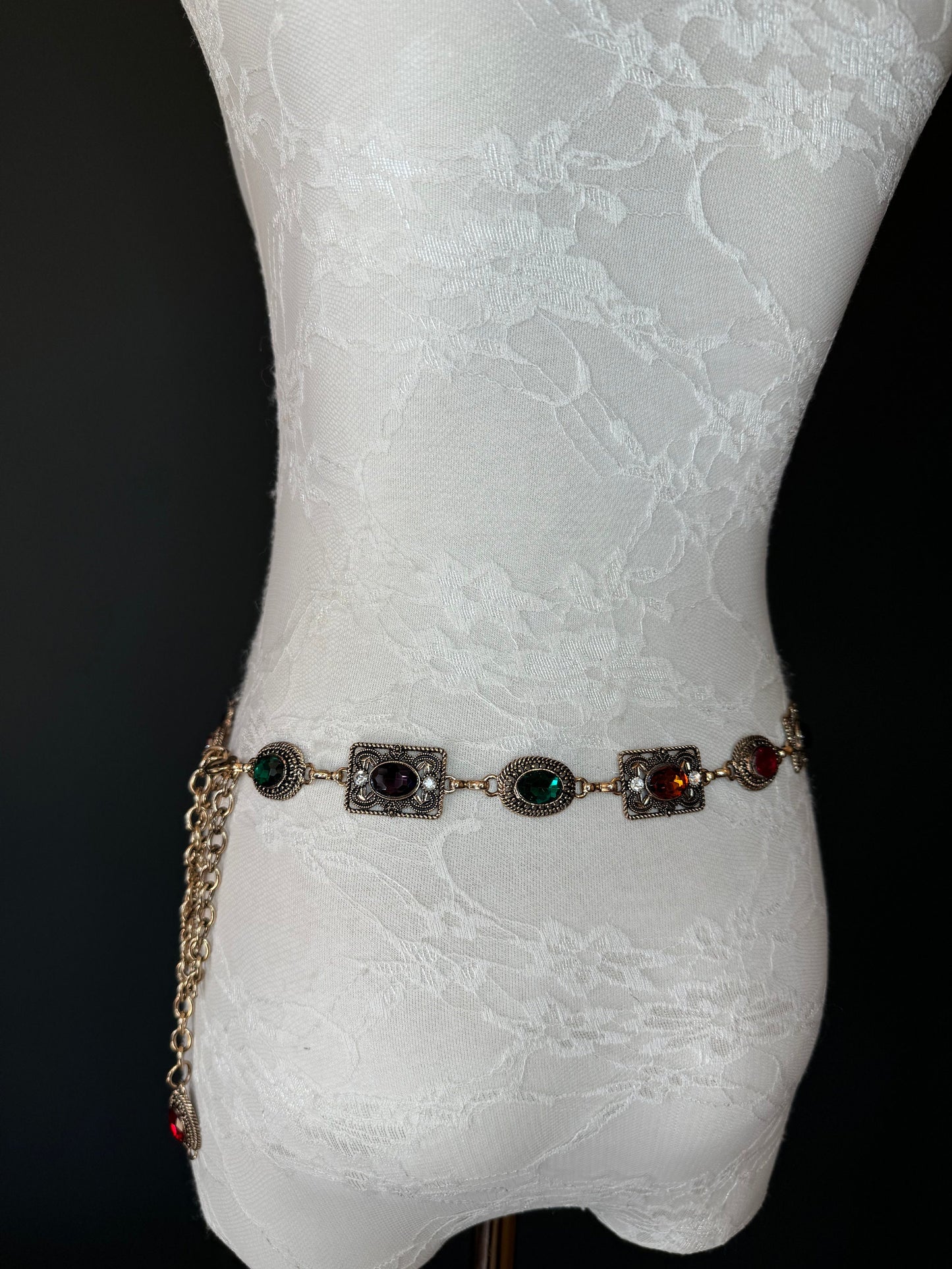 X-long Jewel Belt, Metal Multi Colour Jewel Belt, Warm Tones, Teen Sizes, Size 18”-60”, Fan Design, Fan Collection, Fashion Accessory