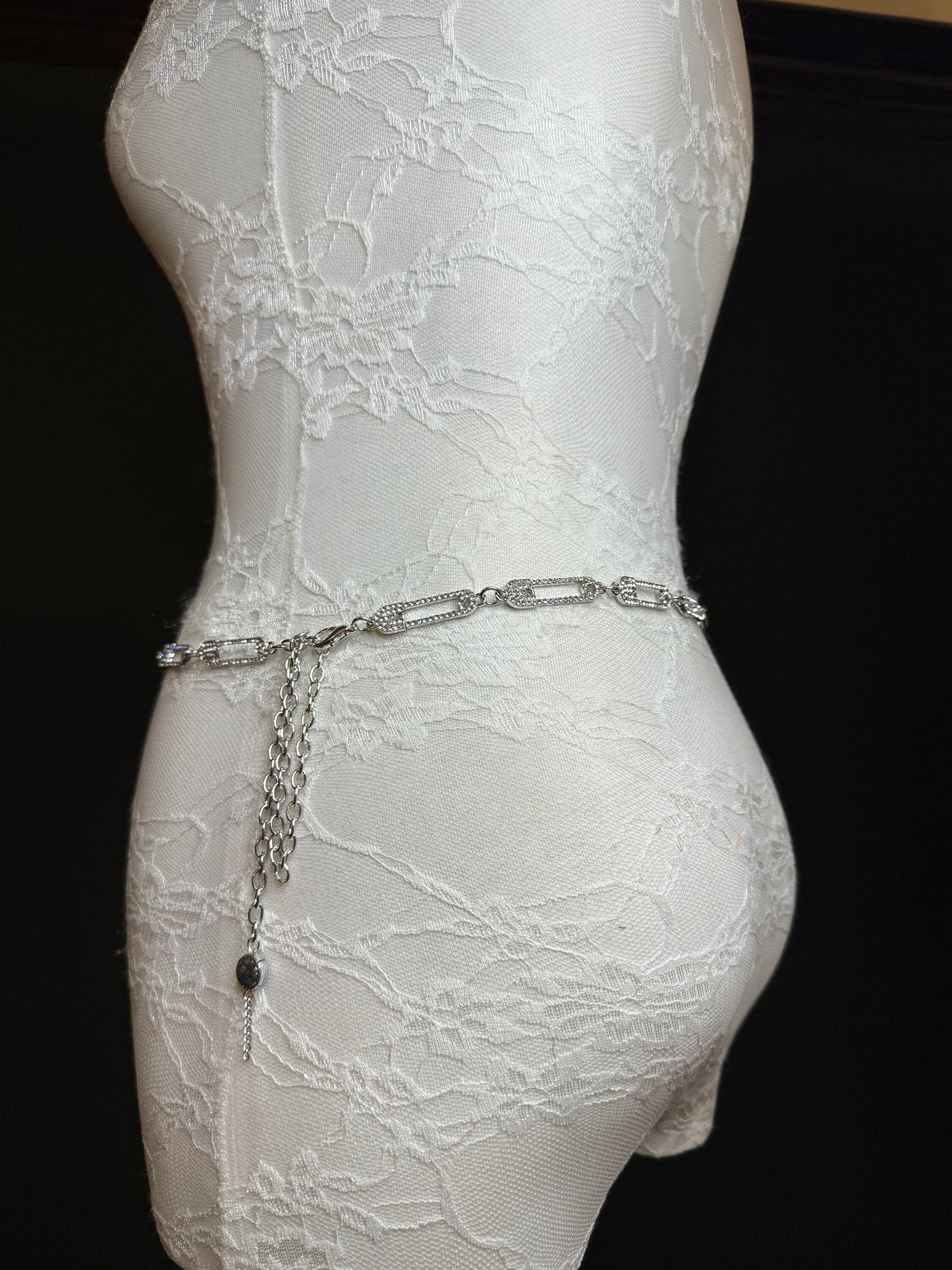 X-long Belt, Rhinestone Pin Design Belt, Silver Belt, Metal Belt, Handmade, Fashion Belt, Accessory, Swimwear, Teen Sizes, 18”-60”
