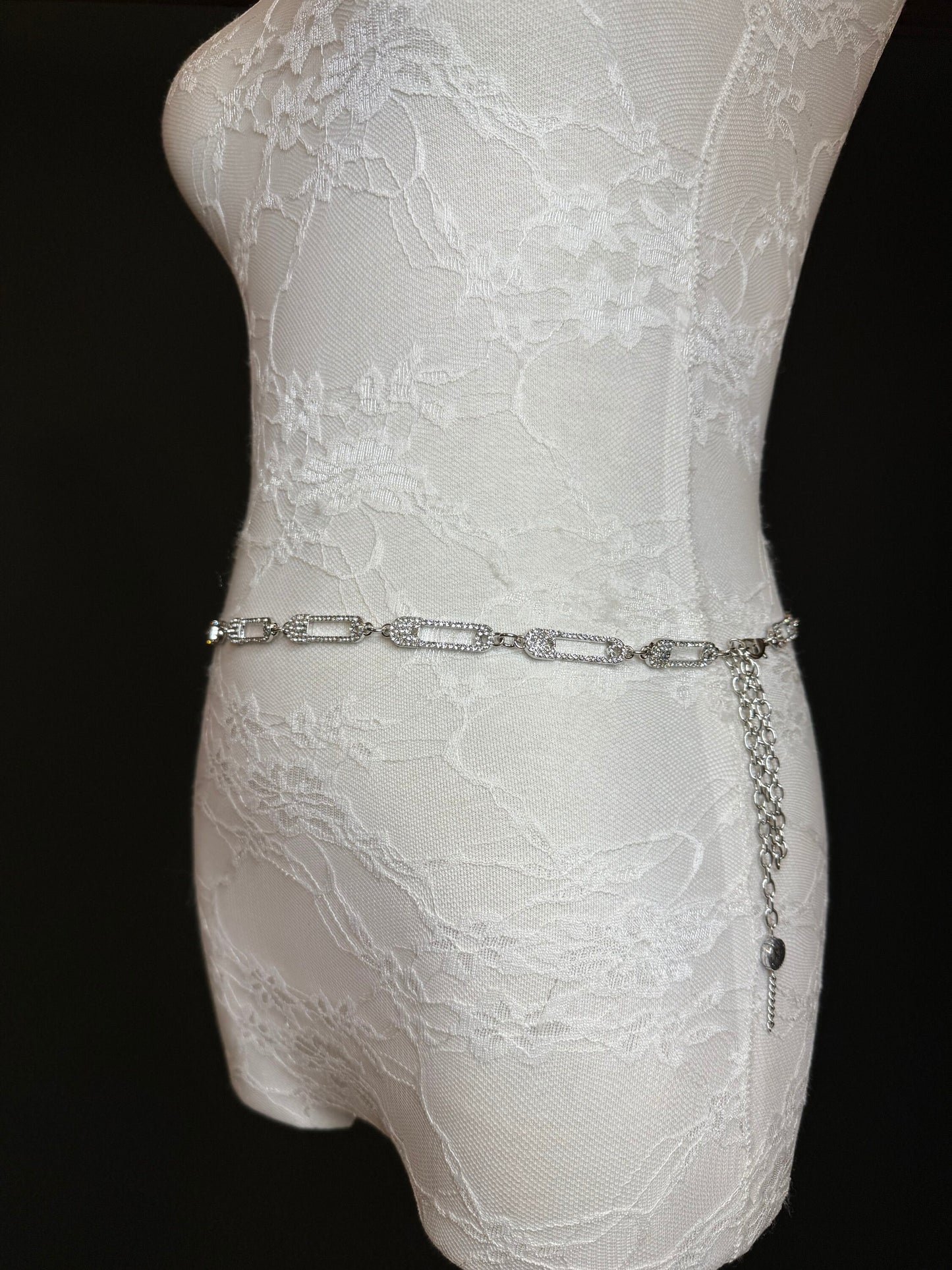 X-long Belt, Rhinestone Pin Design Belt, Silver Belt, Metal Belt, Handmade, Fashion Belt, Accessory, Swimwear, Teen Sizes, 18”-60”