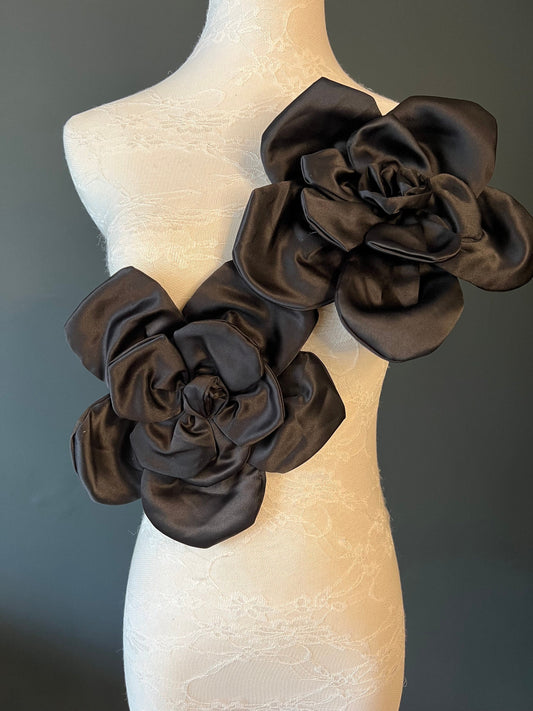 Large 3D Corsage Flower, Black, 9” Wide, 27cm, Pin on Corsage, Bridal, Clothing, Dress, Hat, Accessory, FAN Design