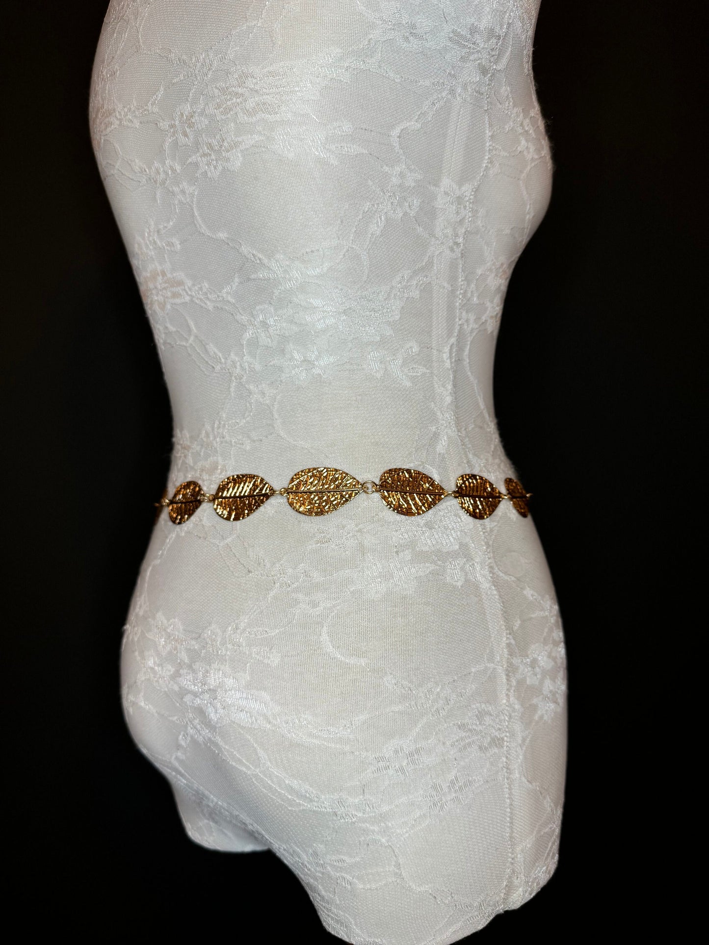 X-Long Leaf Chain Belt, Metal Leaf Design, Swimwear, Dresses, FAN Design, Belt, Dress Belt, Gift, Silver, Gold, Bridal