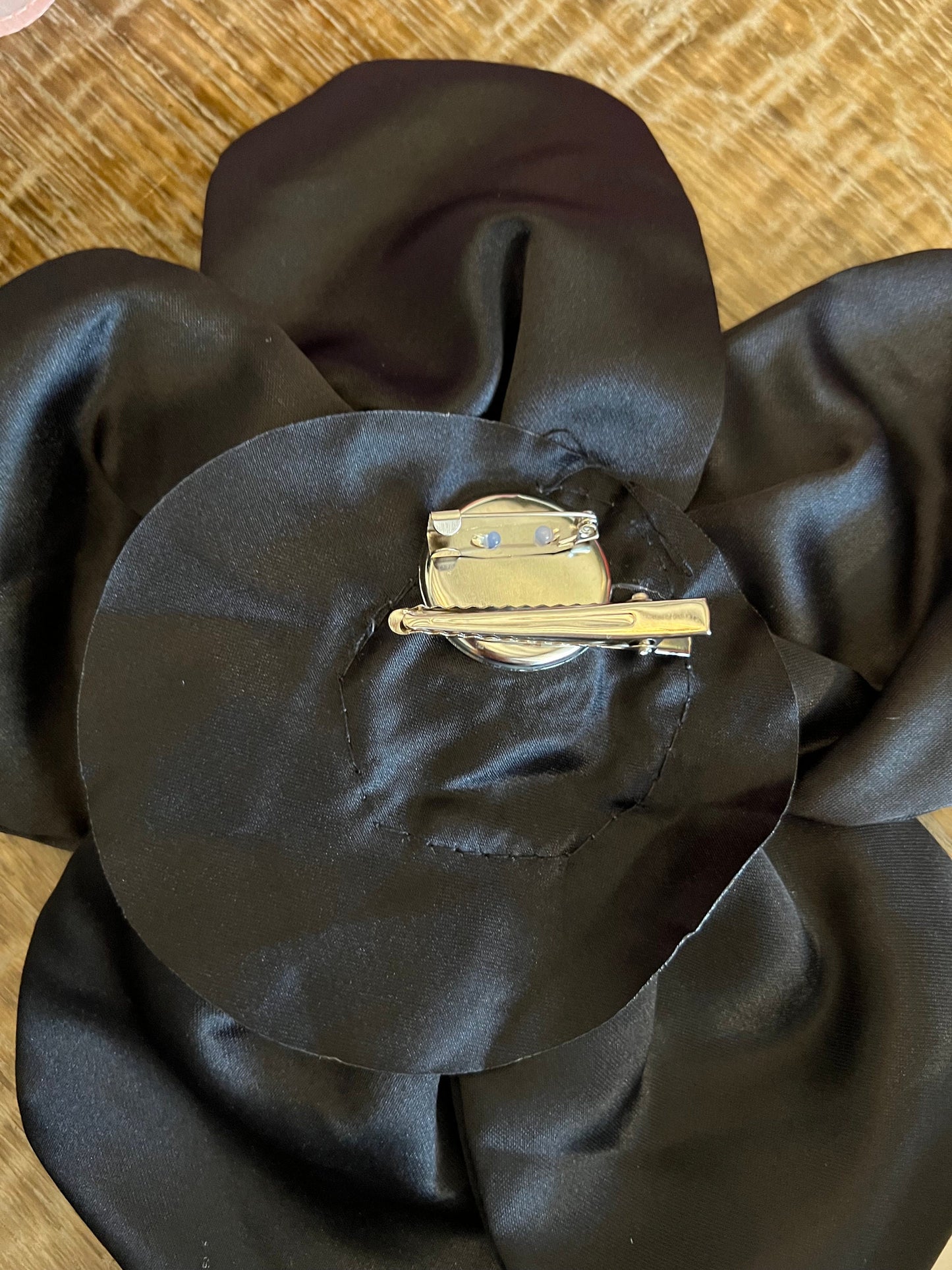 Large 3D Corsage Flower, Black, 9” Wide, 27cm, Pin on Corsage, Bridal, Clothing, Dress, Hat, Accessory, FAN Design