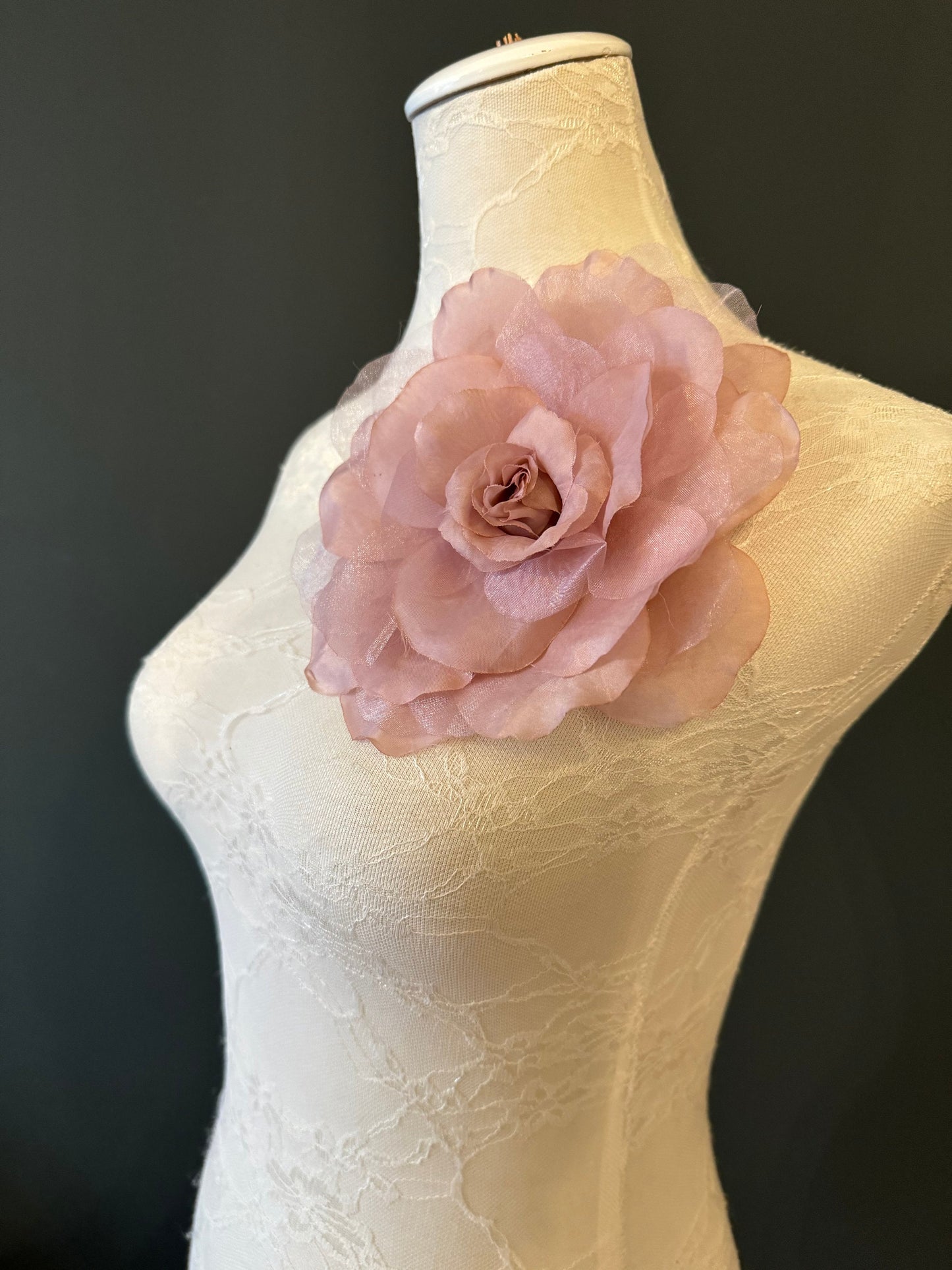 Large Black Corsage Flower Pin, 7”