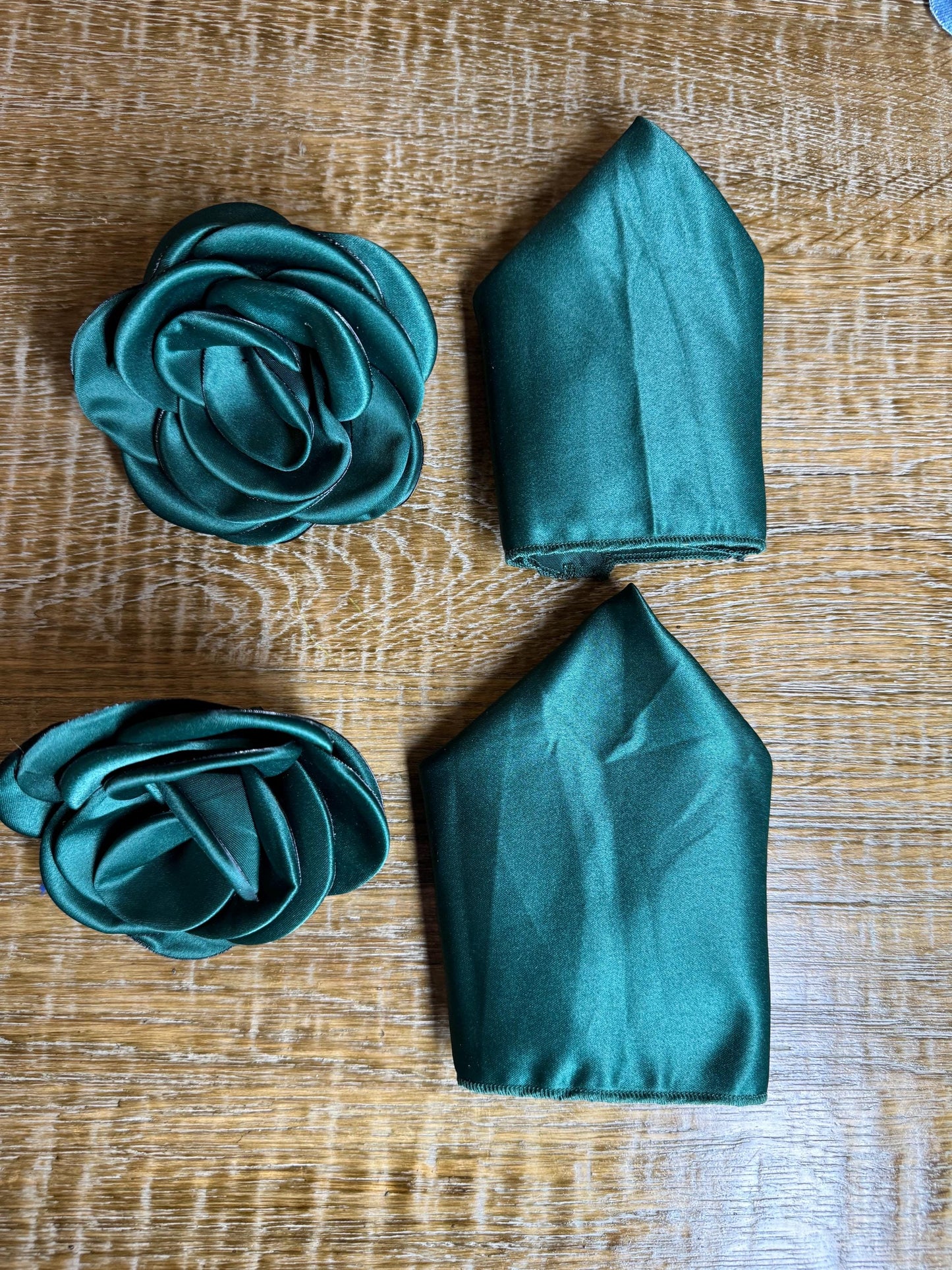 3D Corsage Flower, Pocket Square, His, Hers, 2 piece set, Corsage, Bridal, Clothing, Dress, Hat, FAN Design, FAN Collection, Bottle Green