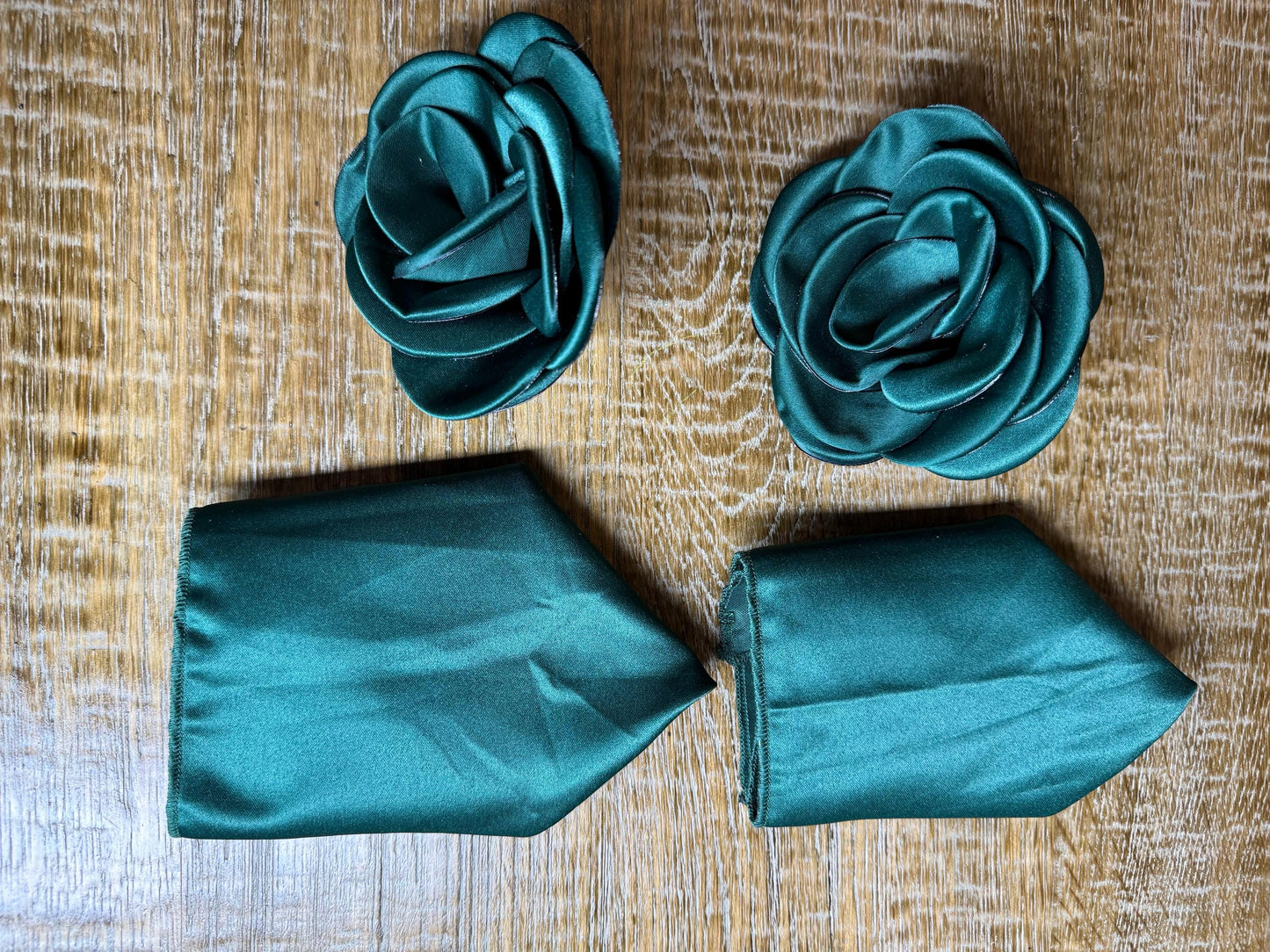3D Corsage Flower, Pocket Square, His, Hers, 2 piece set, Corsage, Bridal, Clothing, Dress, Hat, FAN Design, FAN Collection, Bottle Green