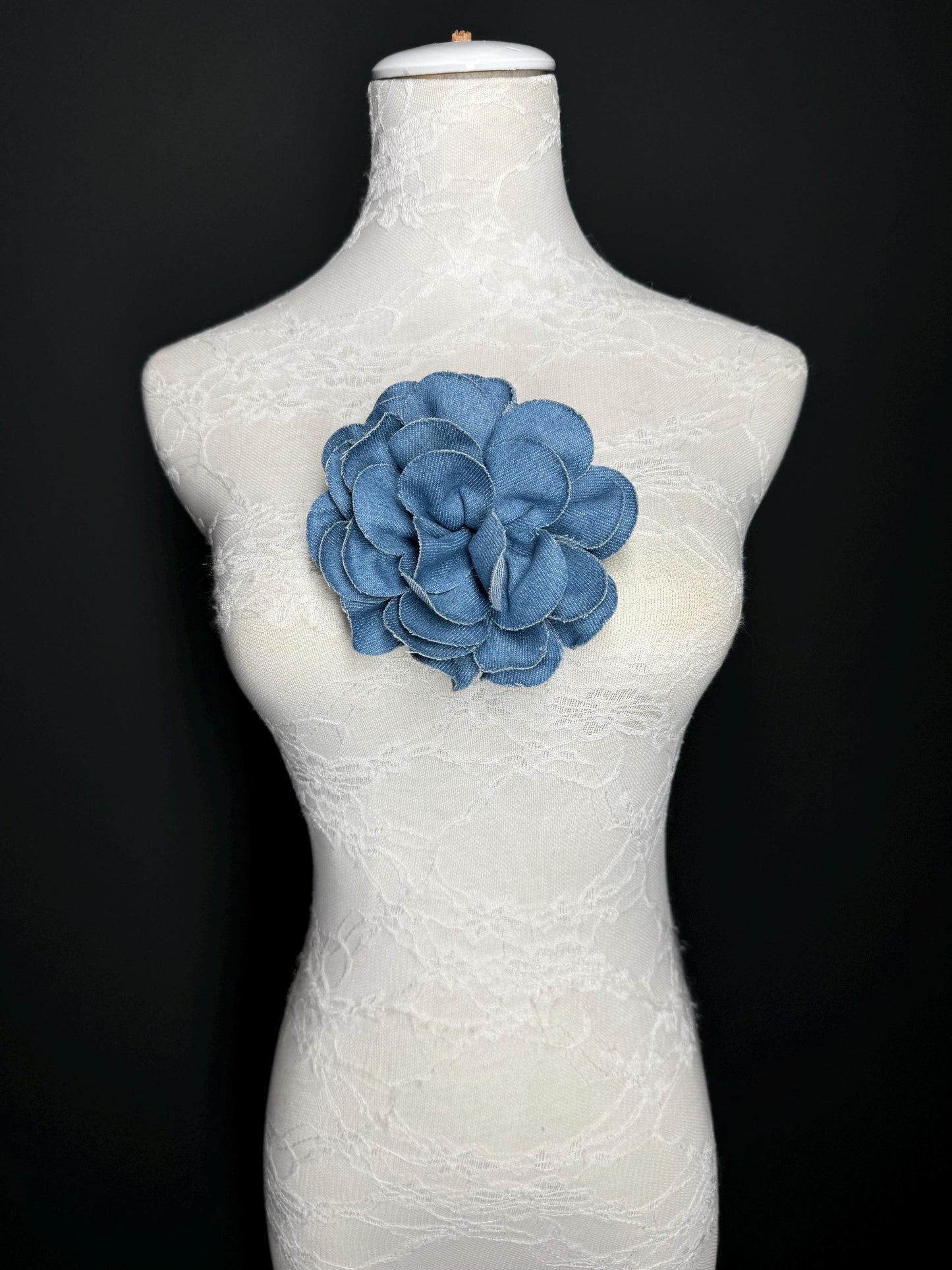 Large Corsage Flower, Layered Denim Fabric, 6” Wide, 15cm 3D Large Pin on Corsage, Clothing, Fashion, Hat, Accessory, Bags, Gift, FAN Design