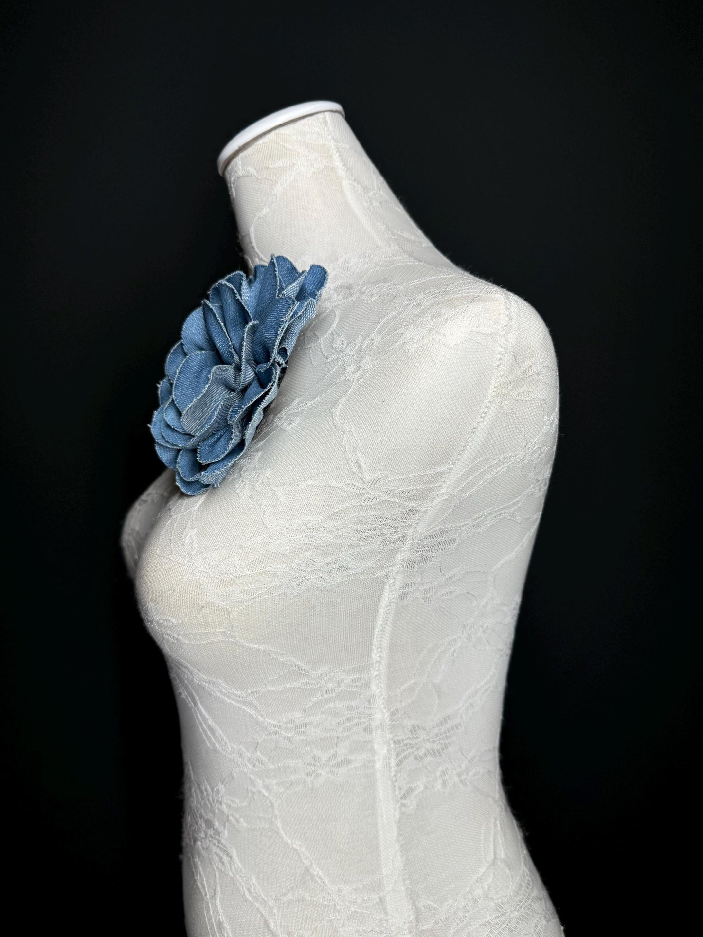 Large Corsage Flower, Layered Denim Fabric, 6” Wide, 15cm 3D Large Pin on Corsage, Clothing, Fashion, Hat, Accessory, Bags, Gift, FAN Design