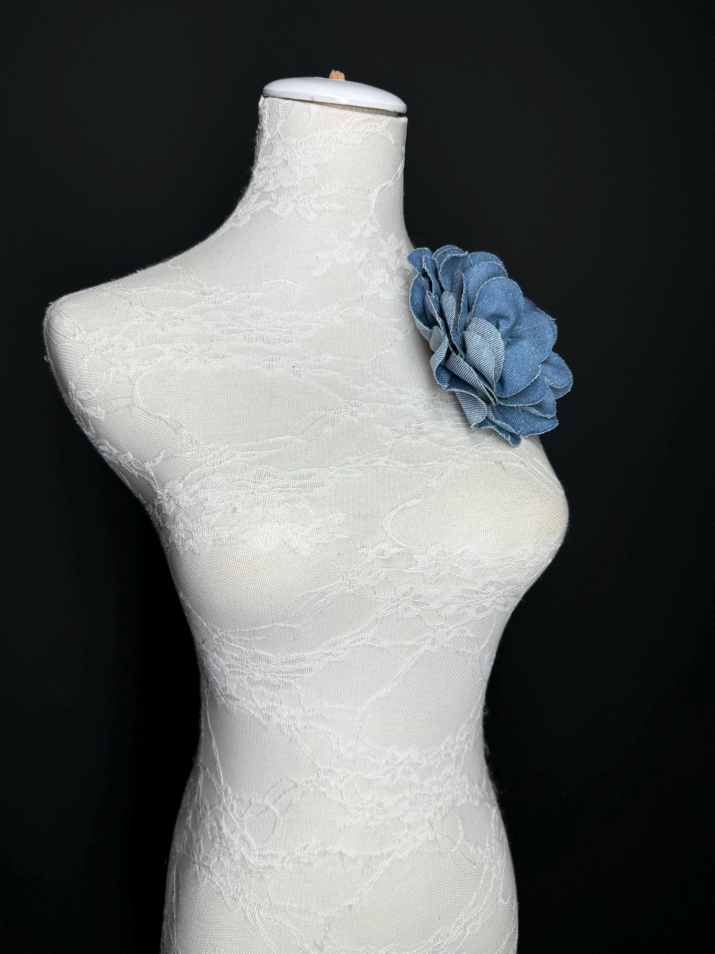 Large Corsage Flower, Layered Denim Fabric, 6” Wide, 15cm 3D Large Pin on Corsage, Clothing, Fashion, Hat, Accessory, Bags, Gift, FAN Design