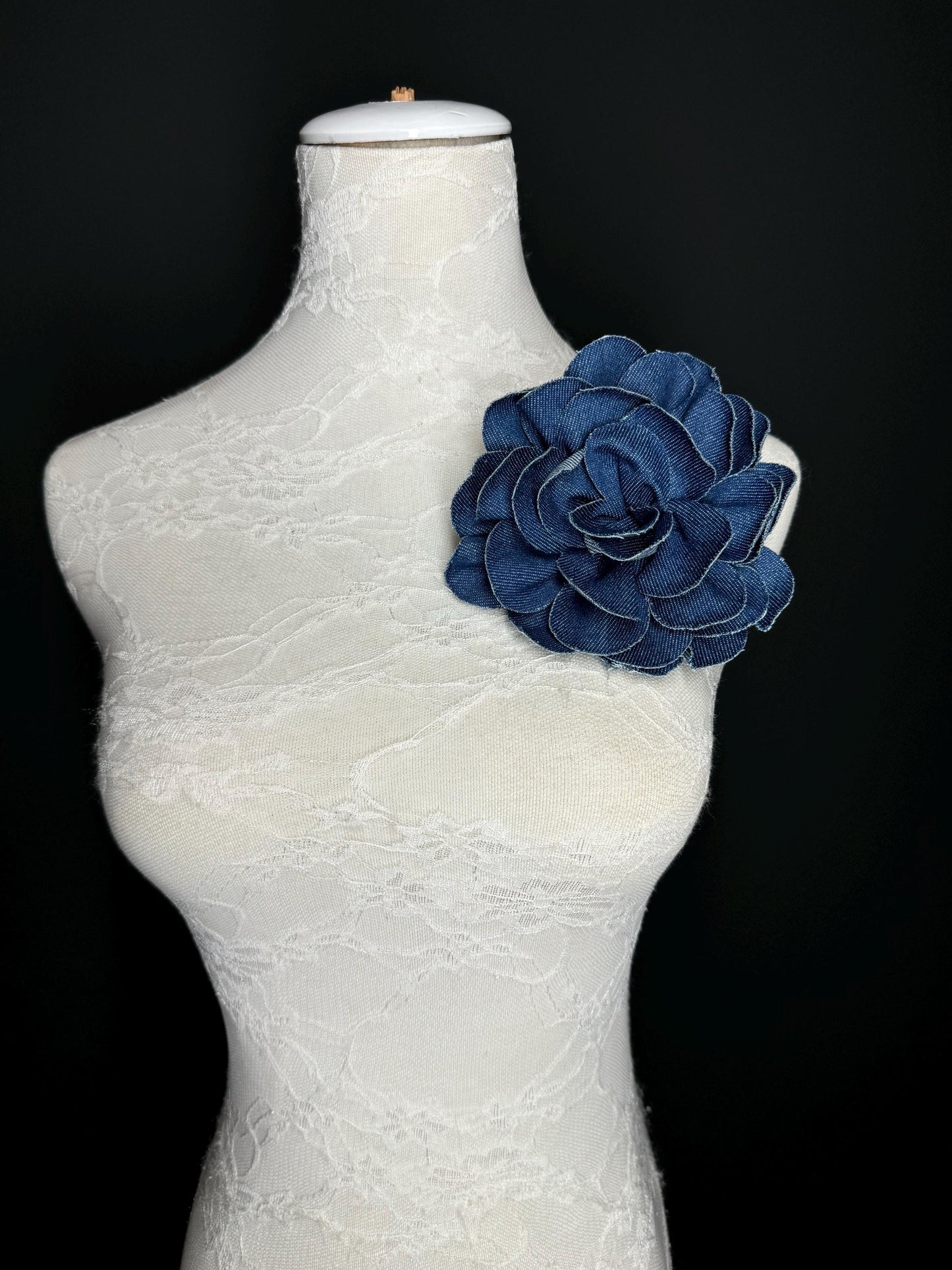 Large Corsage Flower, Layered Denim Fabric, 6” Wide, 15cm 3D Large Pin on Corsage, Clothing, Fashion, Hat, Accessory, Bags, Gift, FAN Design