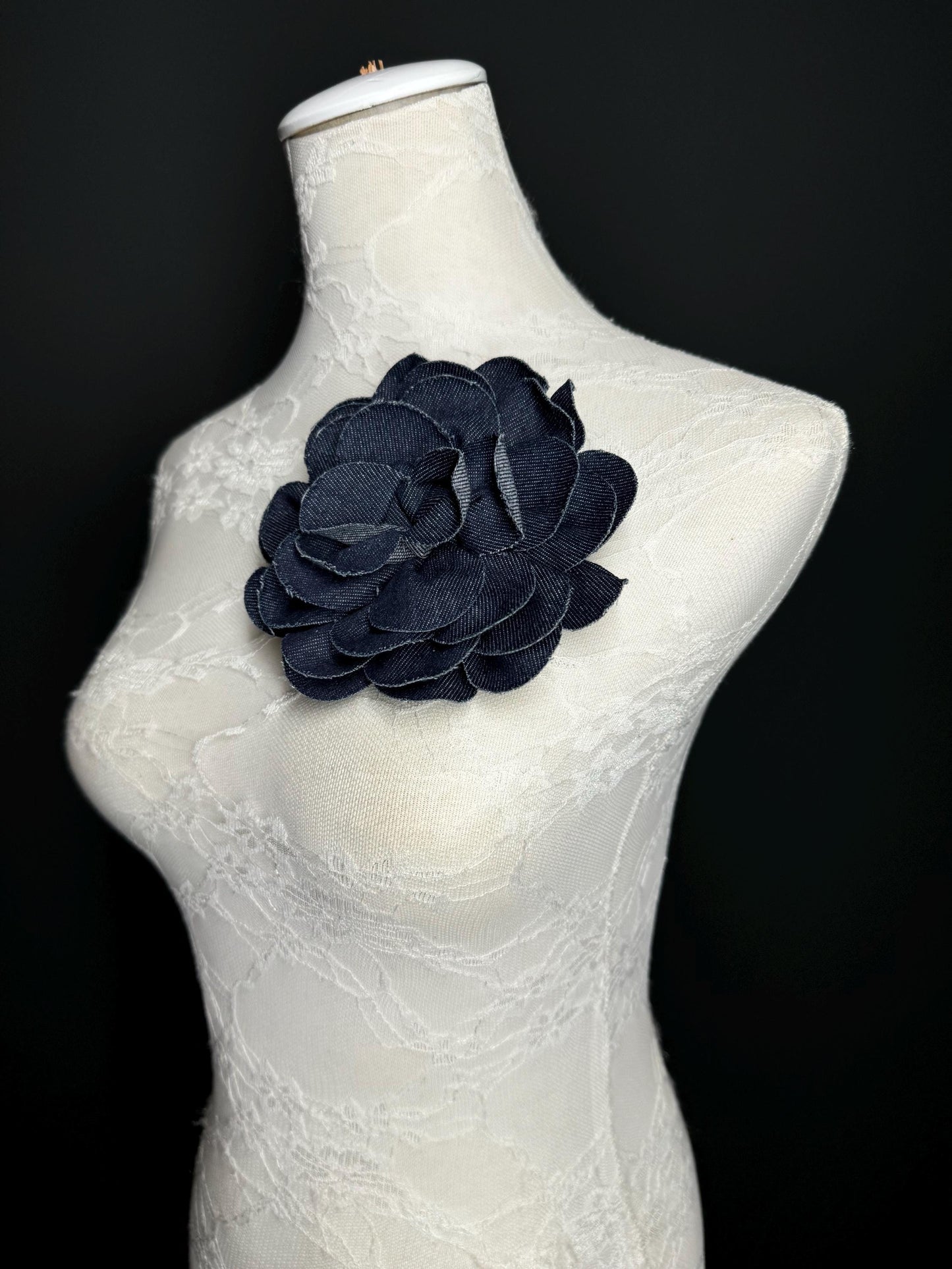 Large Corsage Flower, Layered Denim Fabric, 6” Wide, 15cm 3D Large Pin on Corsage, Clothing, Fashion, Hat, Accessory, Bags, Gift, FAN Design