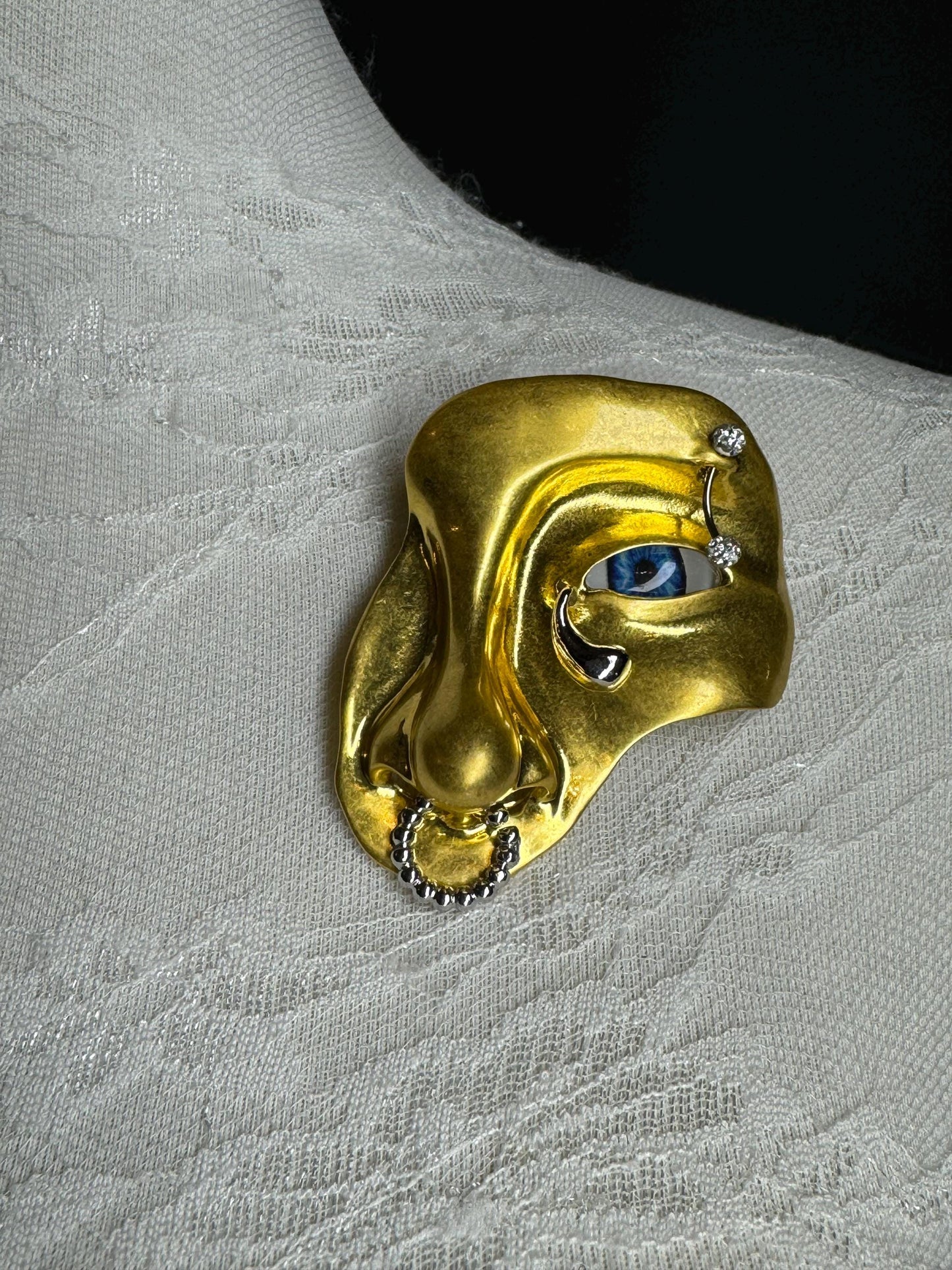 Rhinestone Brooch, Silver, Gold Diamanté Brooch, Pin on, Jewel, Accessory, 2.5”x 2” Wide, Unusual, Gift, FAN Design, Brooches, Festival