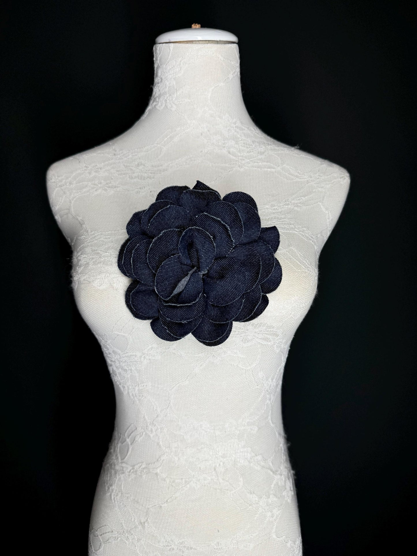 Large Corsage Flower, Layered Denim Fabric, 6” Wide, 15cm 3D Large Pin on Corsage, Clothing, Fashion, Hat, Accessory, Bags, Gift, FAN Design