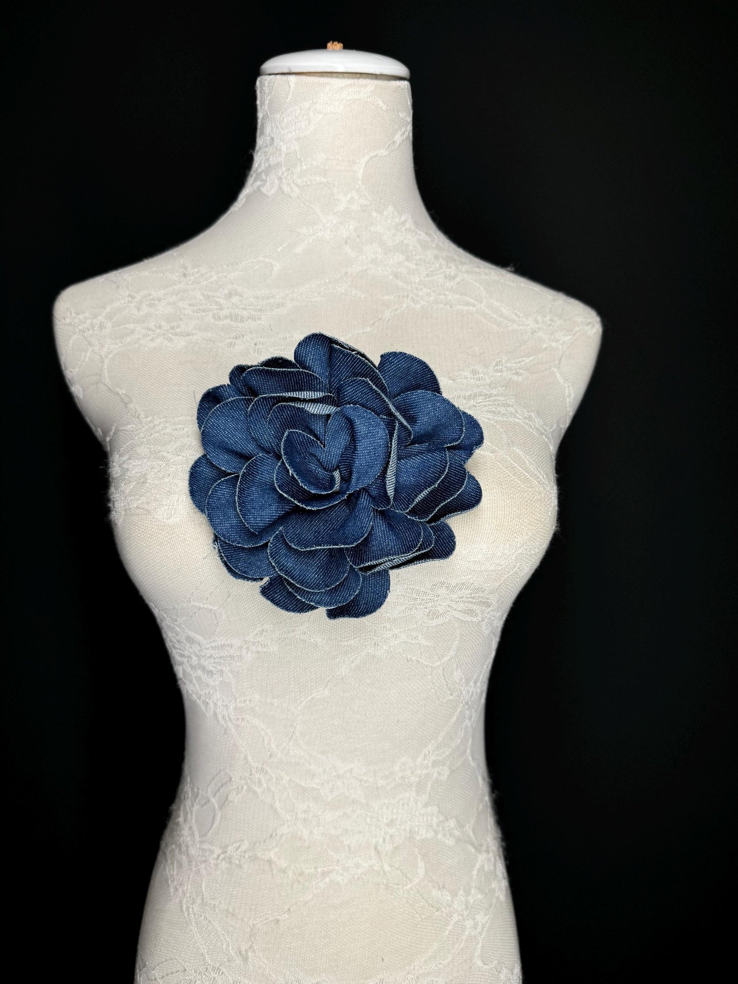 Large Corsage Flower, Layered Denim Fabric, 6” Wide, 15cm 3D Large Pin on Corsage, Clothing, Fashion, Hat, Accessory, Bags, Gift, FAN Design