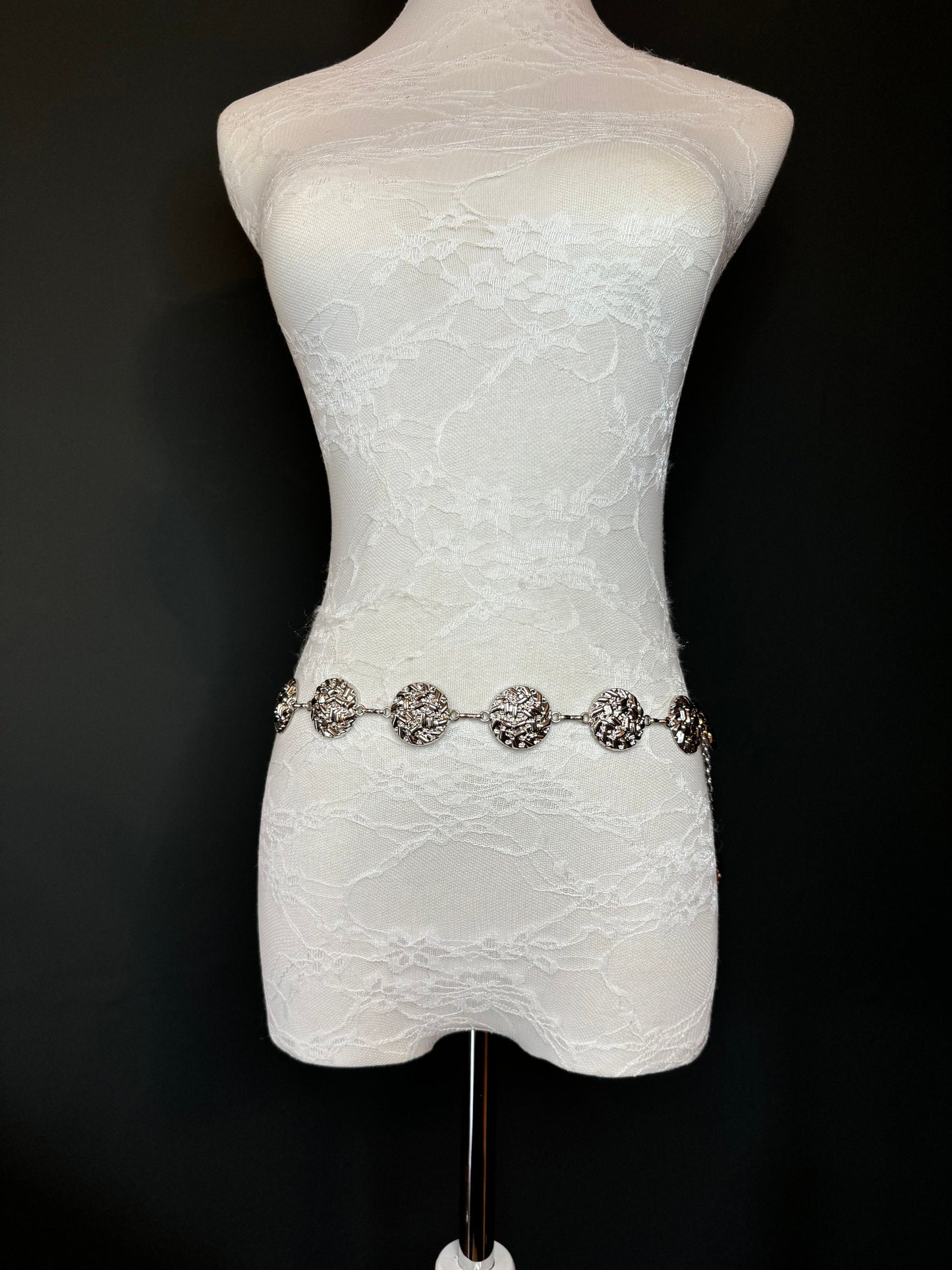 X-long Metal Disc Belt, Silver Hammered Metal Belt, Teen Sizes, Size 18”-60”, Fan Design, Fan Collection, Fashion Accessory, Gift, Elegant