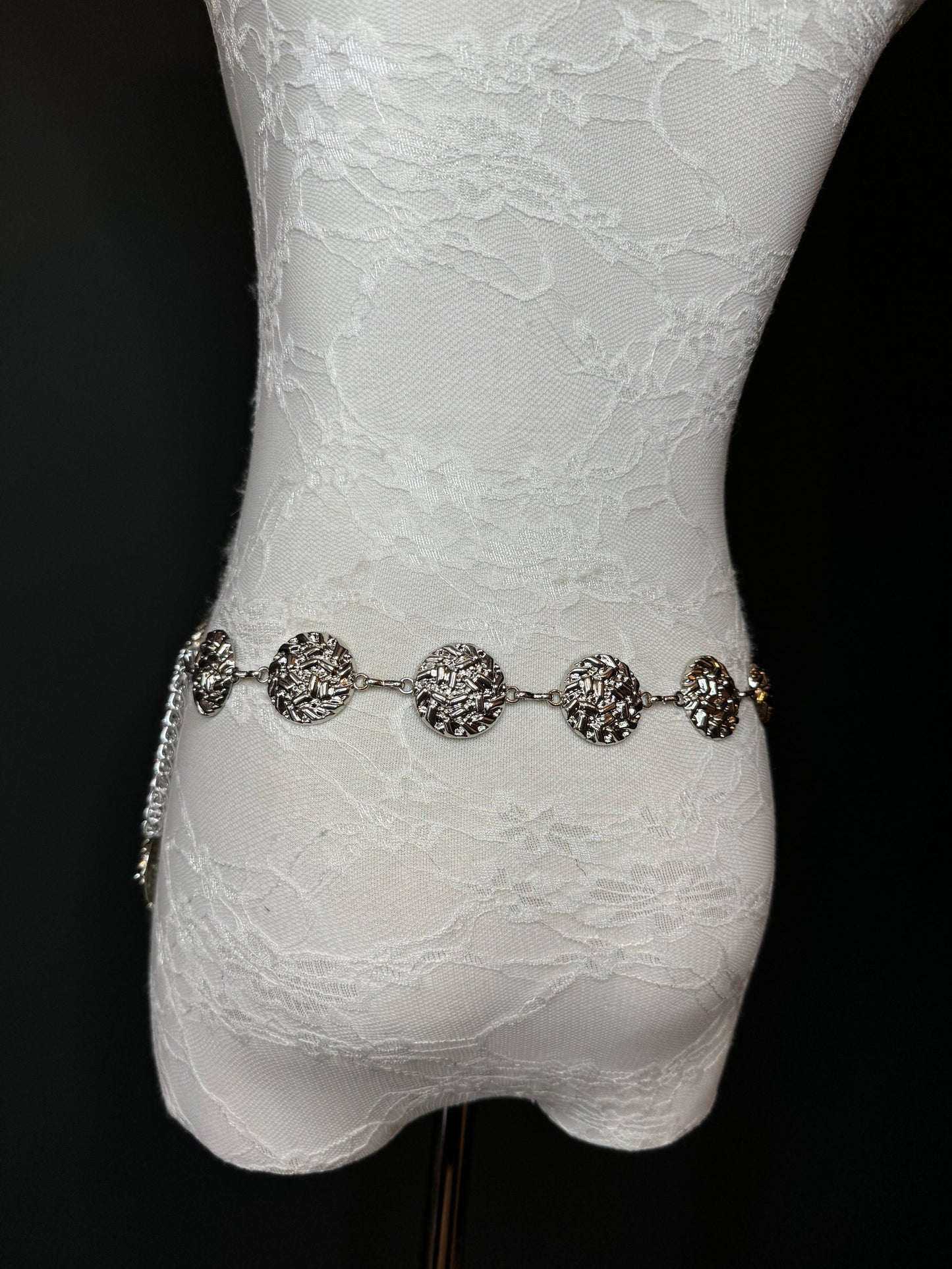 X-long Metal Disc Belt, Silver Hammered Metal Belt, Teen Sizes, Size 18”-60”, Fan Design, Fan Collection, Fashion Accessory, Gift, Elegant