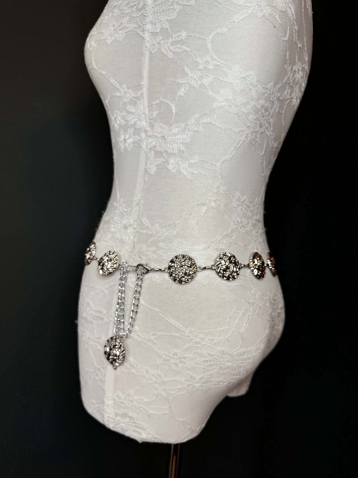 X-long Metal Disc Belt, Silver Hammered Metal Belt, Teen Sizes, Size 18”-60”, Fan Design, Fan Collection, Fashion Accessory, Gift, Elegant