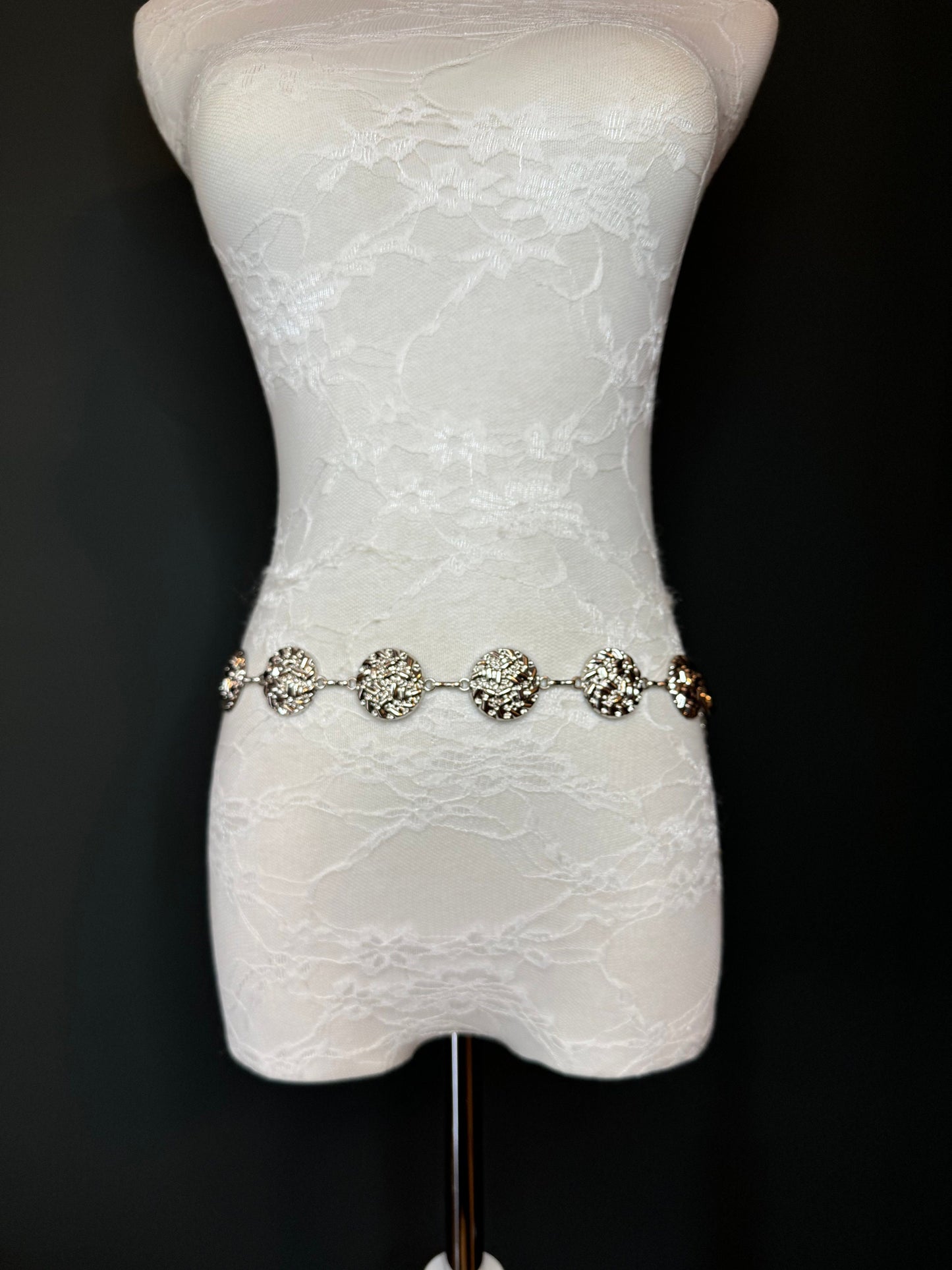 X-long Metal Disc Belt, Silver Hammered Metal Belt, Teen Sizes, Size 18”-60”, Fan Design, Fan Collection, Fashion Accessory, Gift, Elegant