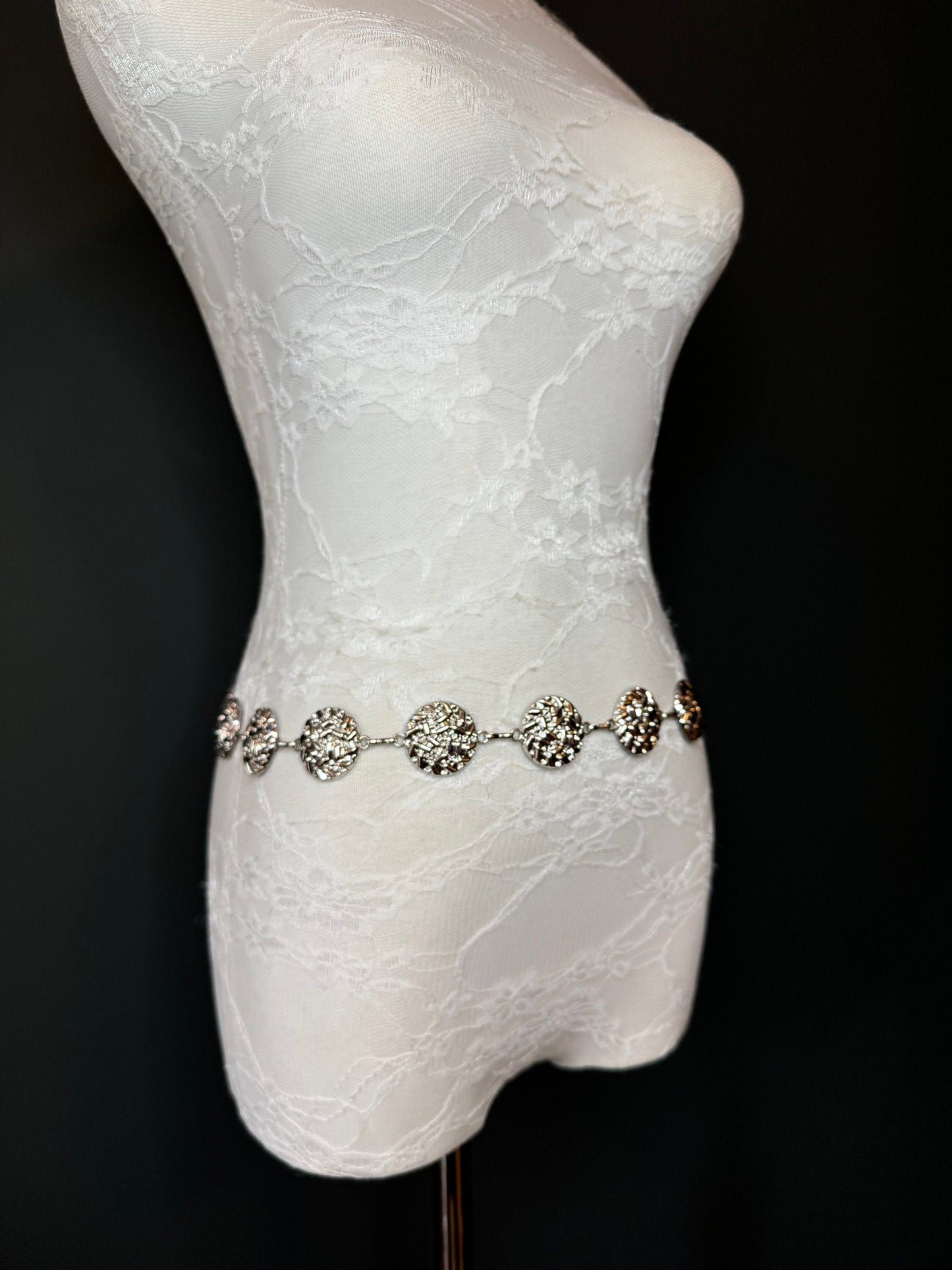 X-long Metal Disc Belt, Silver Hammered Metal Belt, Teen Sizes, Size 18”-60”, Fan Design, Fan Collection, Fashion Accessory, Gift, Elegant