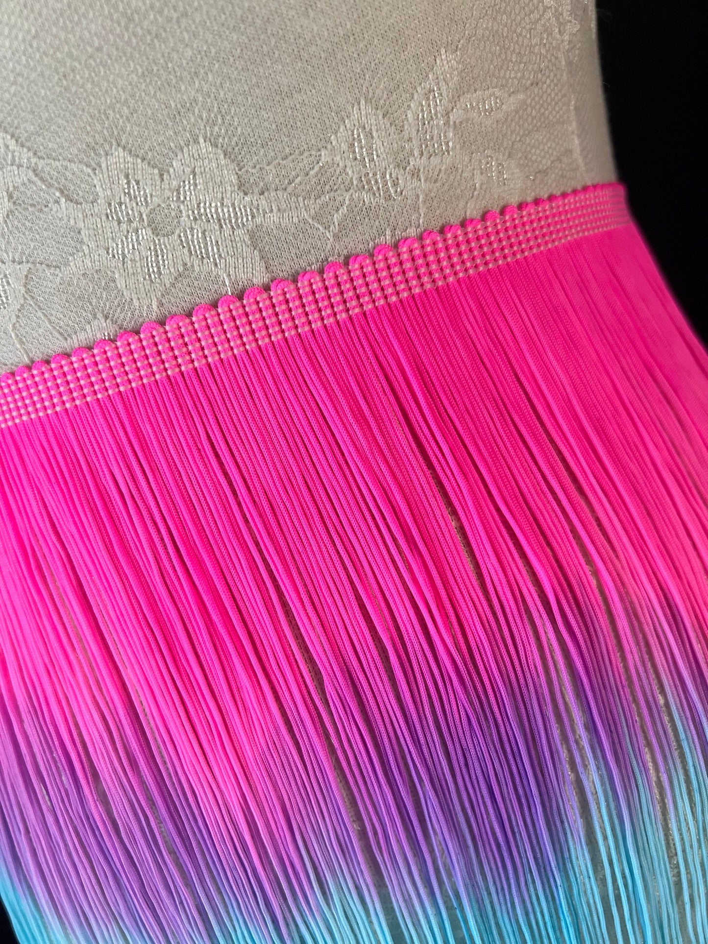 Ombre Tassel Fringe Trim, Pink, Blue, Purple, 8" Wide