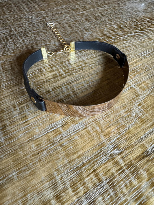 Gold Metal Bar Black Choker, Black Choker Vegan, Necklace, Black, Gold, Elegant Choker, Gift, Handmade