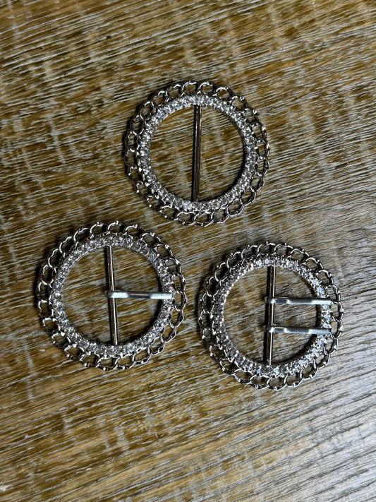 Rhinestone Buckle, Silver Diamanté Buckle, 2 1/4” Buckle, 6.25cm Round, Slider Buckle, Belt Buckle, Crafts, Cards, Buckle, 4cm Centre Bar