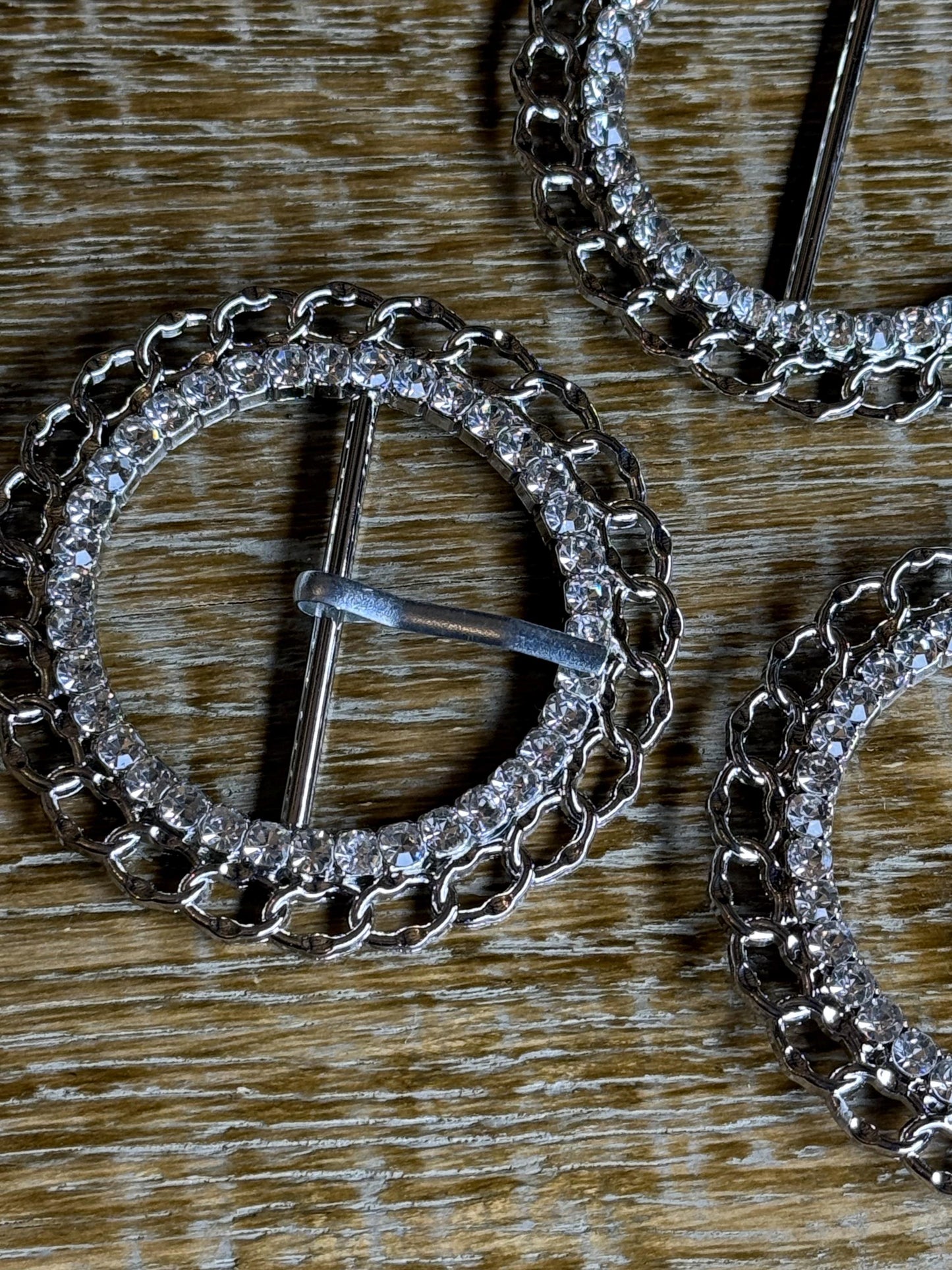 Rhinestone Buckle, Silver Diamanté Buckle, 2 1/4” Buckle, 6.25cm Round, Slider Buckle, Belt Buckle, Crafts, Cards, Buckle, 4cm Centre Bar