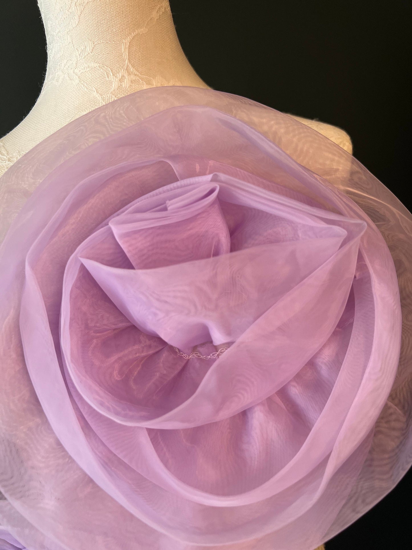 Handmade Large Lilac Organza Corsage Flower, Bridal Pin, 11”
