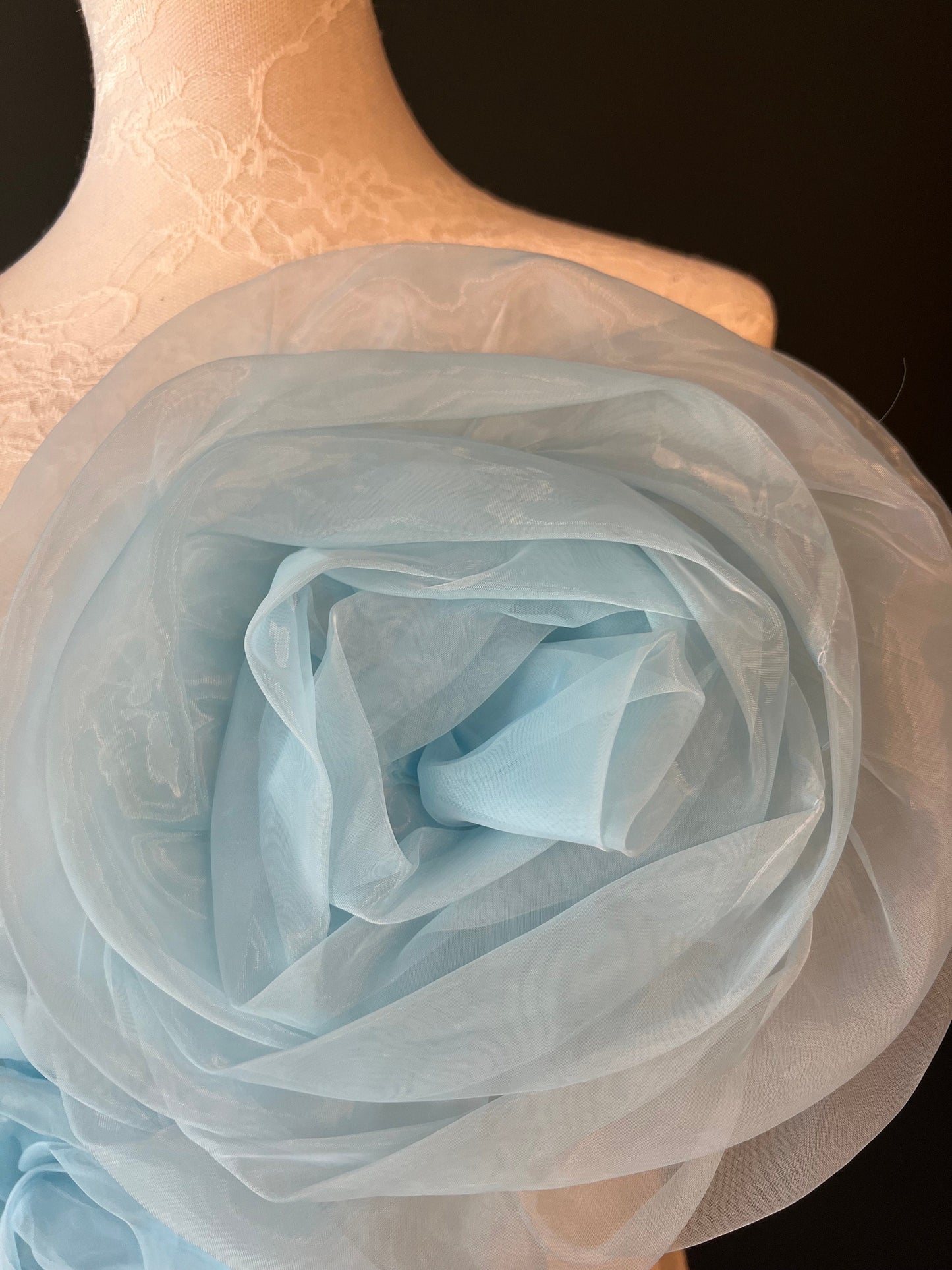 Large Handmade Baby Blue Organza Flower Corsage, Bridal Pin (11” Wide)