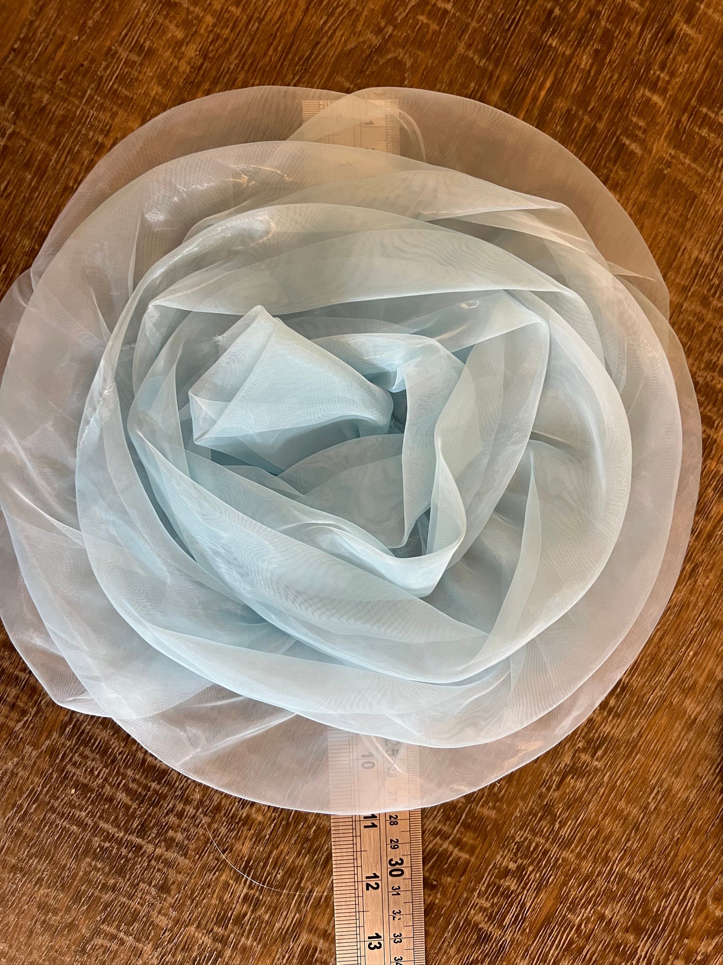 Large Handmade Baby Blue Organza Flower Corsage, Bridal Pin (11” Wide)
