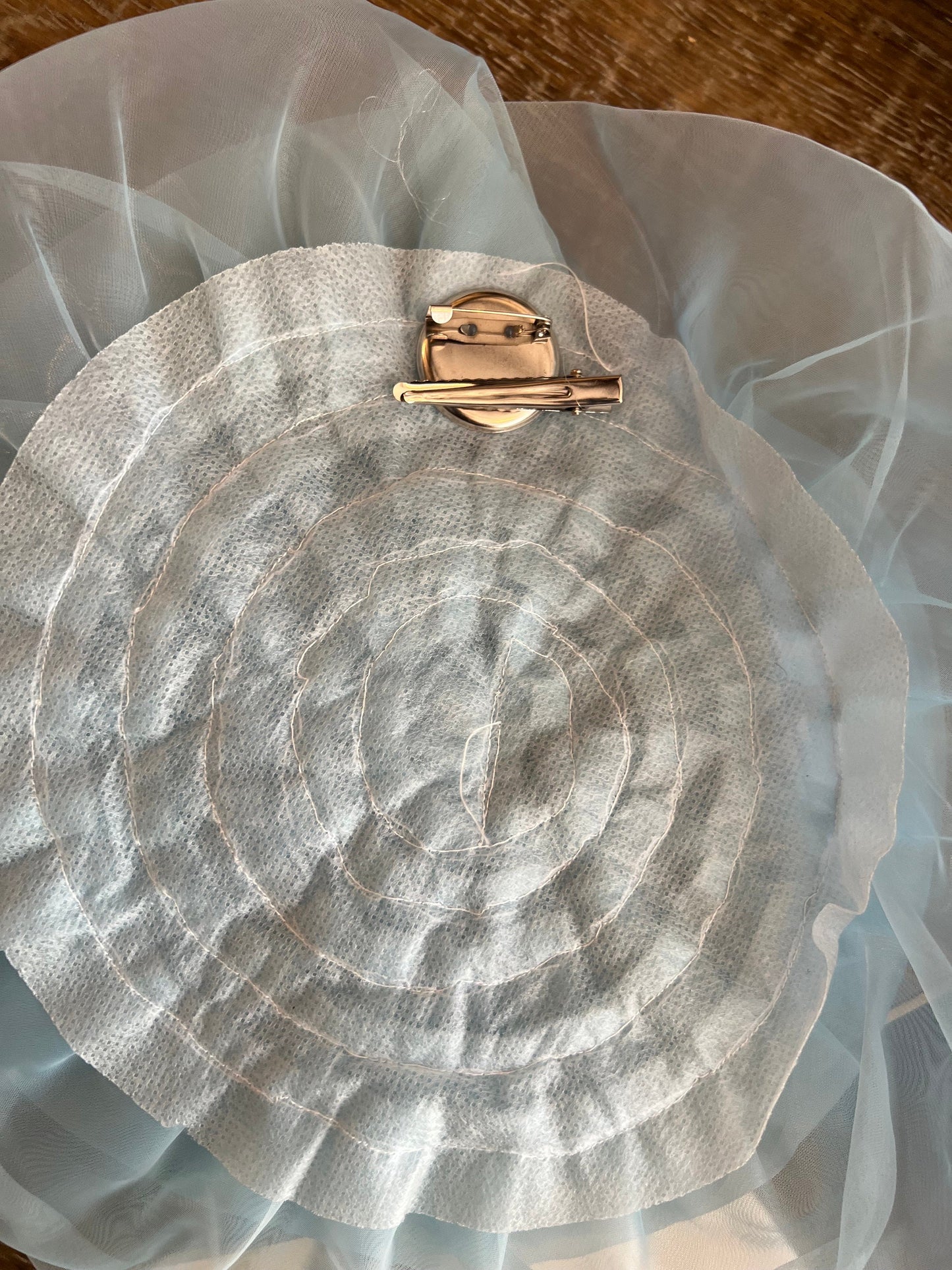 Large Handmade Baby Blue Organza Flower Corsage, Bridal Pin (11” Wide)