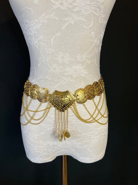 Belly Chain Delt, Antique Gold Discs 18-40 inch, Stunning Belt, Bellt Chain Belt, Handmade, Festvial, Costume, Dance