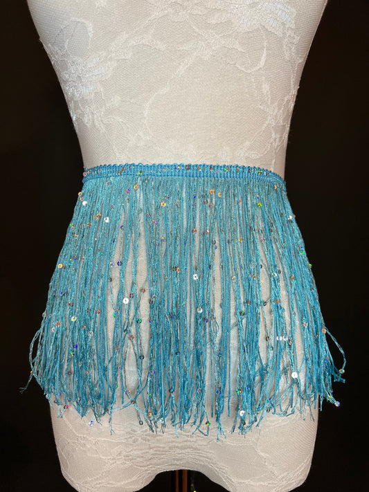 Fringe, Fringe With Sequins, Sequinned,  Sequin Fringe, Dance, Costumes, Fashion, Party, Dress Fringe, 20cm, 8 inch, 12 Colours, Light Blue