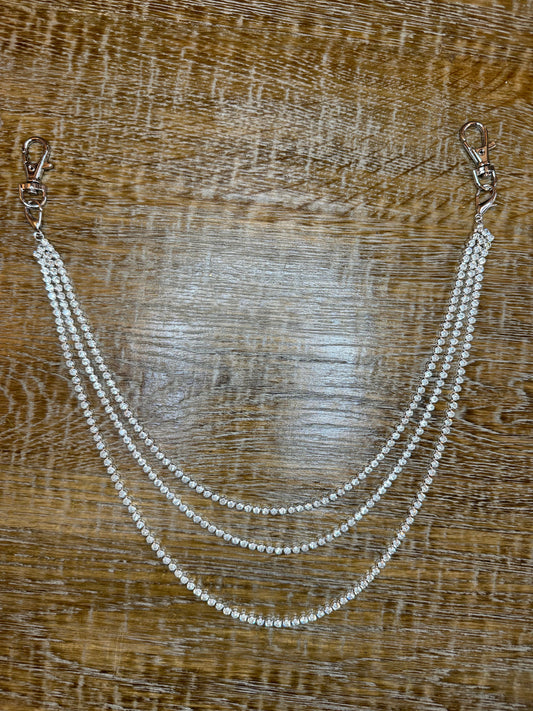 Rhinestone Jean Chains, Street Fashion, Hip Hop, Silver, Diamanté 3 Row Jeans Chain, Gift, Teen Accessory, Bags, Jeans, Belts
