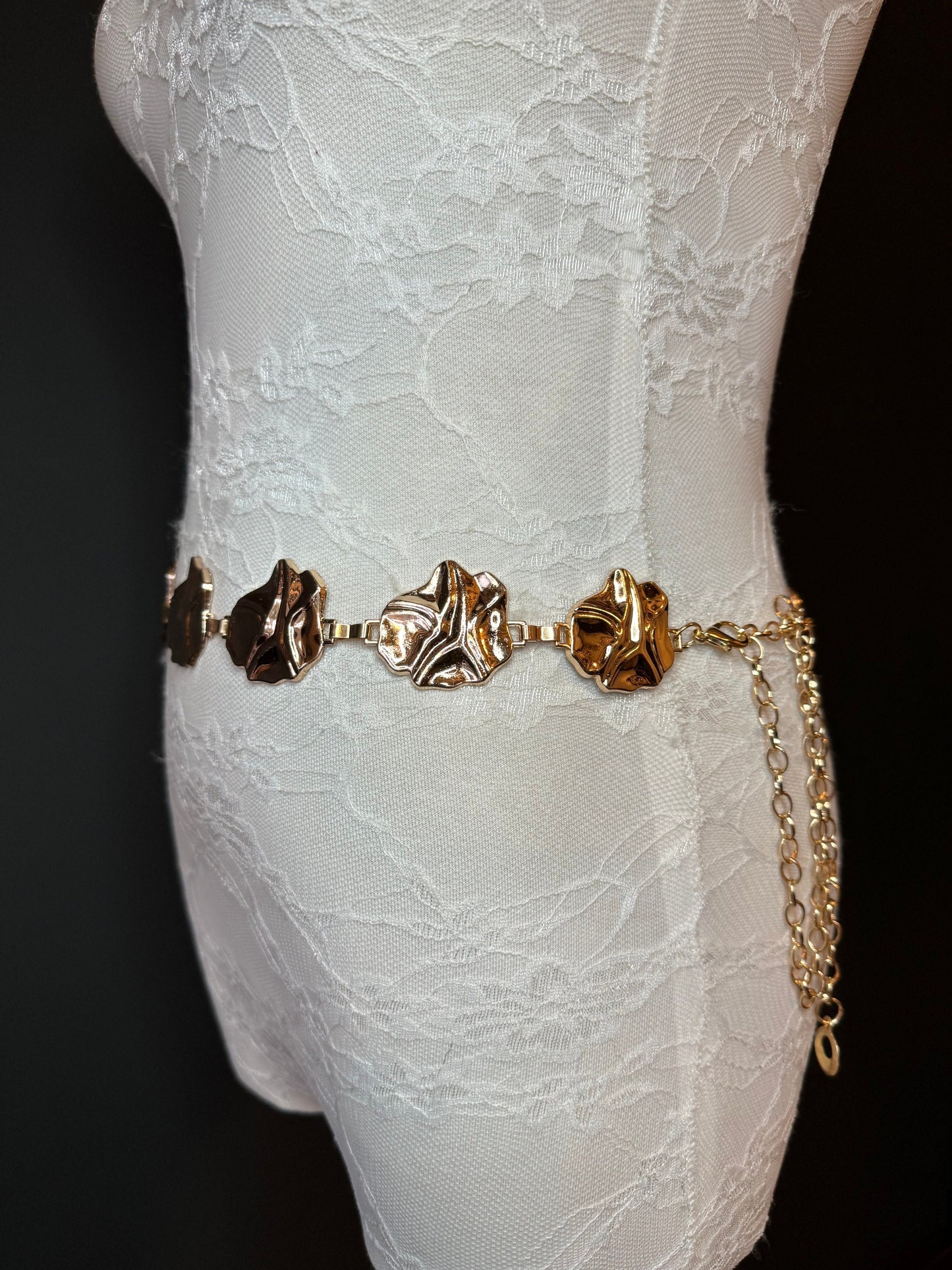 X-long Belt, Hammered Metal High Quality Belt, Textured Gold Metal Belt, Fashion Belt, Rings, Sizes 18”-60”, FAN Design Exclusive