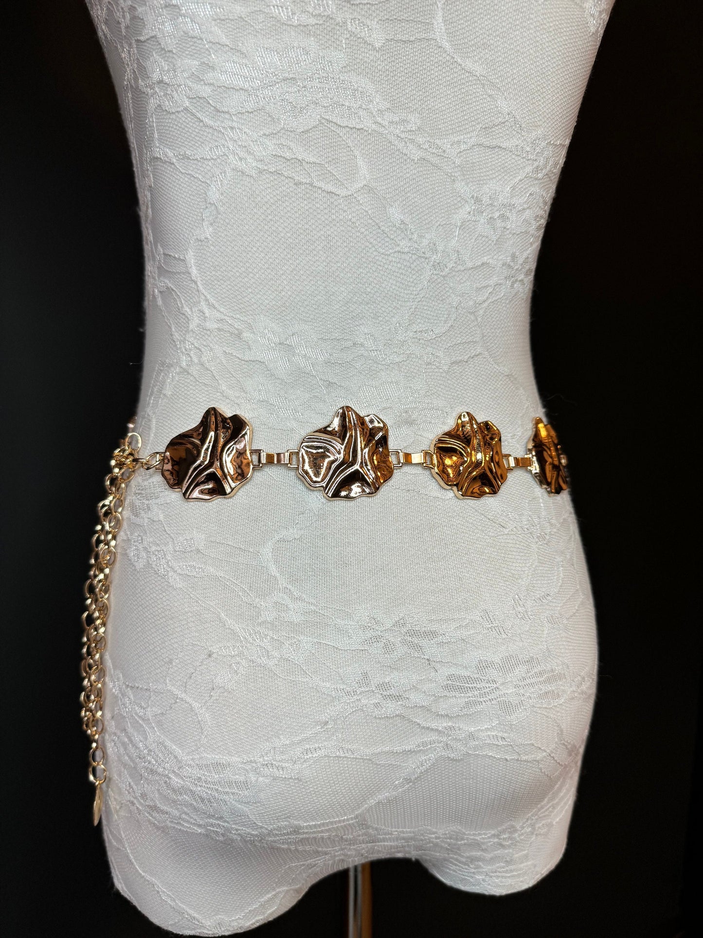 X-long Belt, Hammered Metal High Quality Belt, Textured Gold Metal Belt, Fashion Belt, Rings, Sizes 18”-60”, FAN Design Exclusive