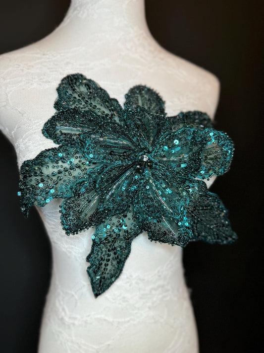 Oversized Corsage Flower, Beaded, Sequined, 19 Colours, 12” Wide, Beaded Pin on Corsage, Bridal, Clothing, Dress, FAN Design, FAN Design