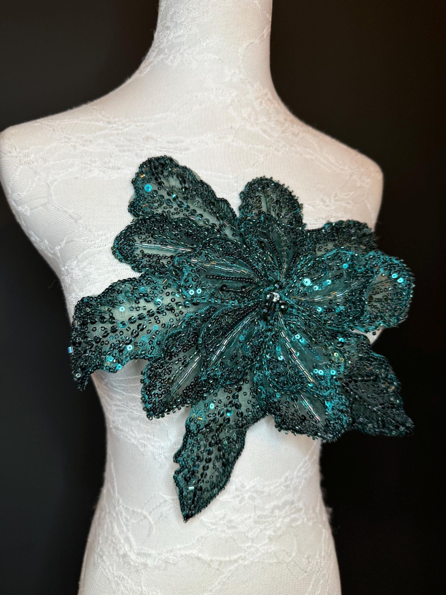 Oversized Corsage Flower, Beaded, Sequined, 19 Colours, 12” Wide, Beaded Pin on Corsage, Bridal, Clothing, Dress, FAN Design, FAN Design